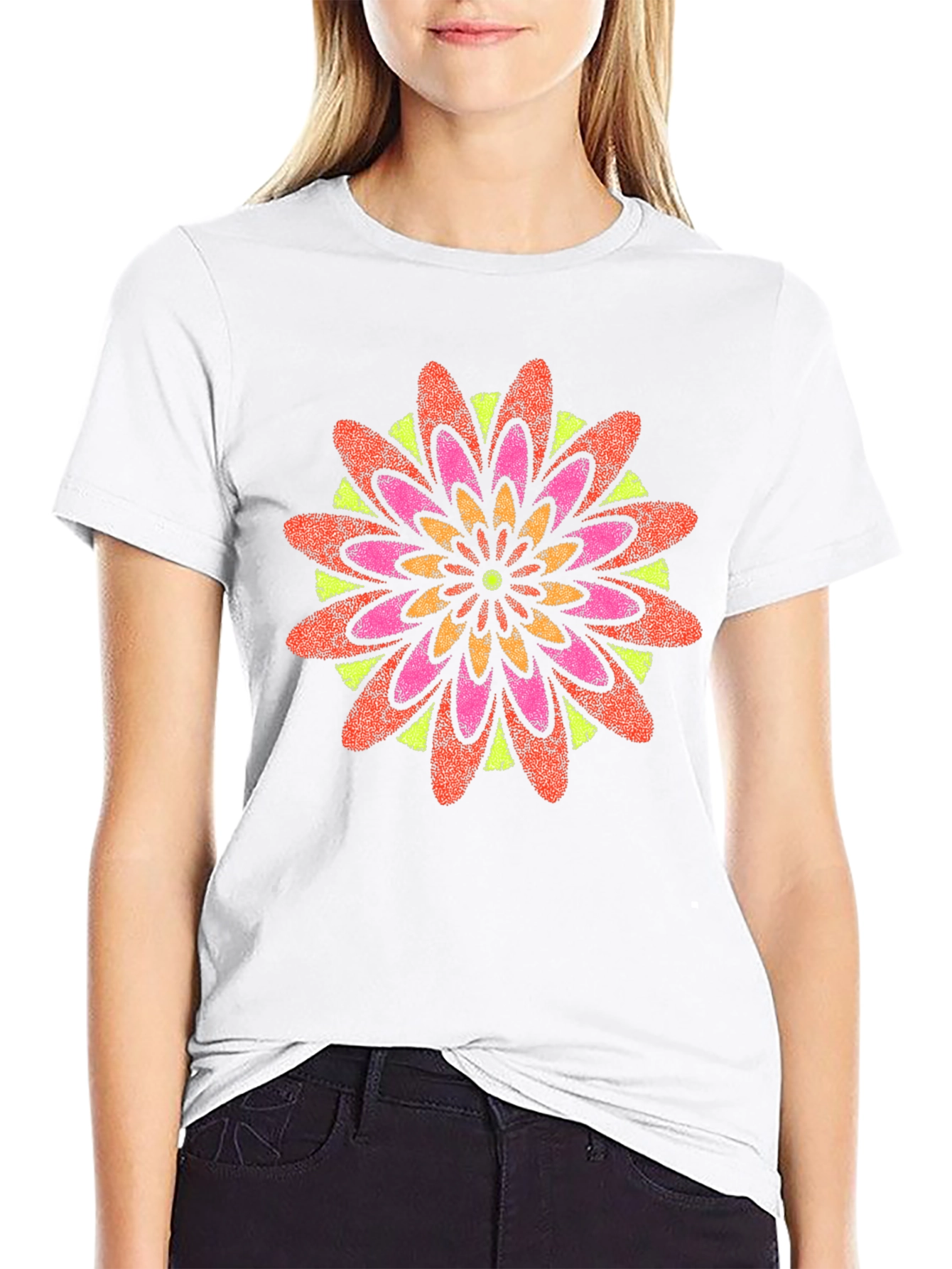 Black Vibrant Floral Mandala Black T-Shirt view 9