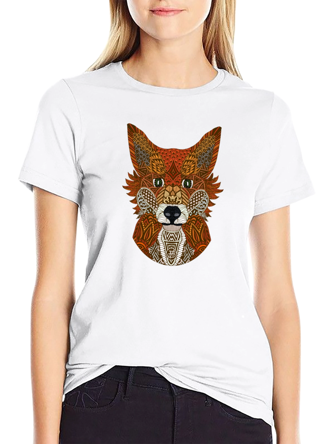 Black Geometric Fox Graphic Tee - Stylish Animal Print Shirt view 9