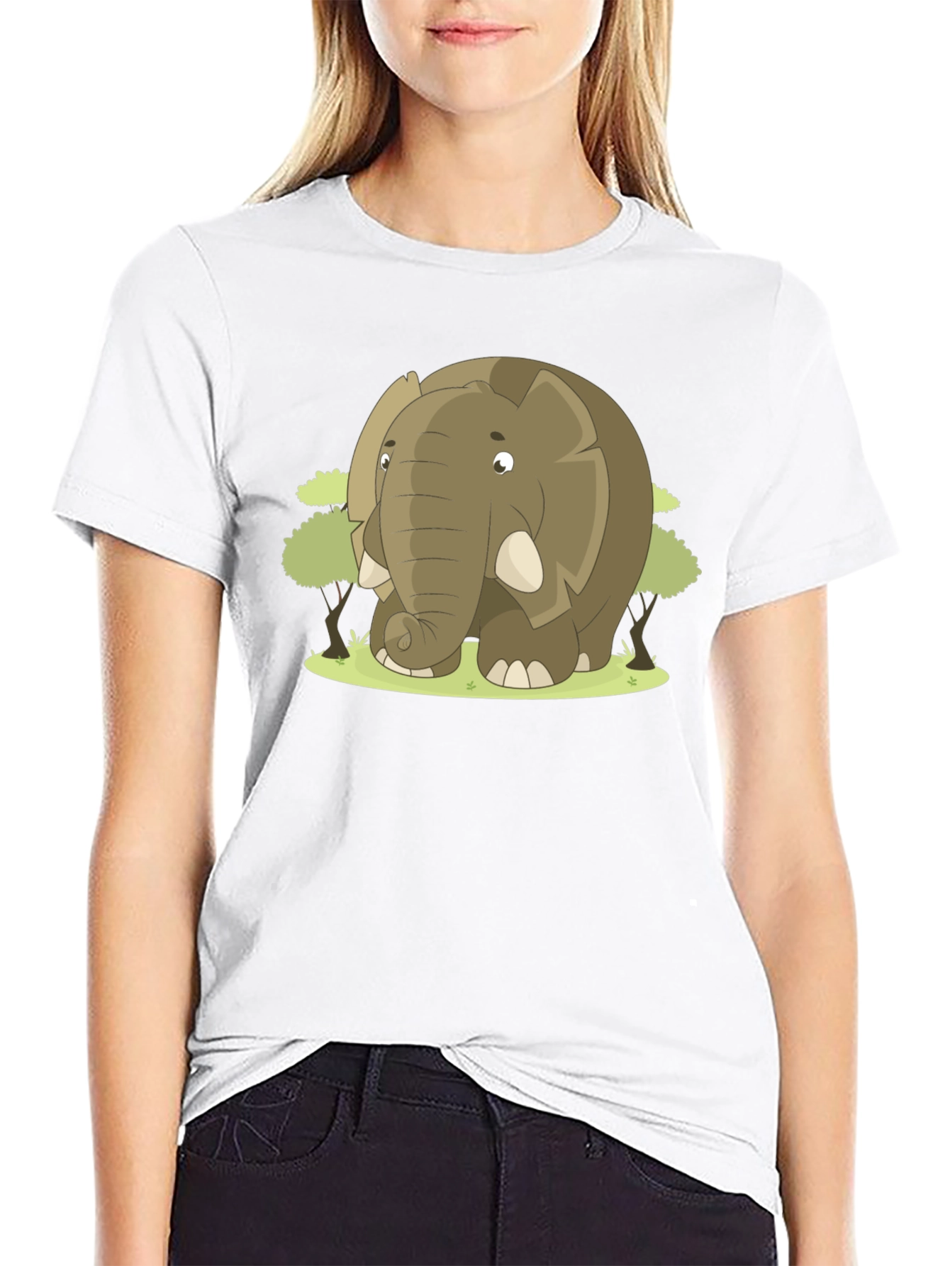 Black Elephant Cartoon Graphic T-Shirt view 9