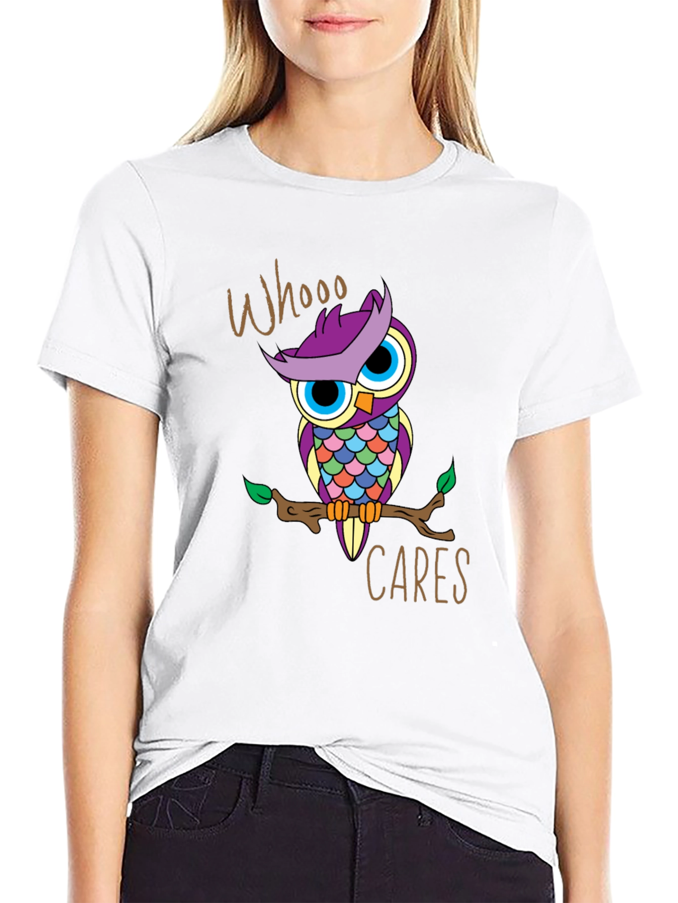 Black Whooo Cares Owl Graphic Print T-Shirt view 9