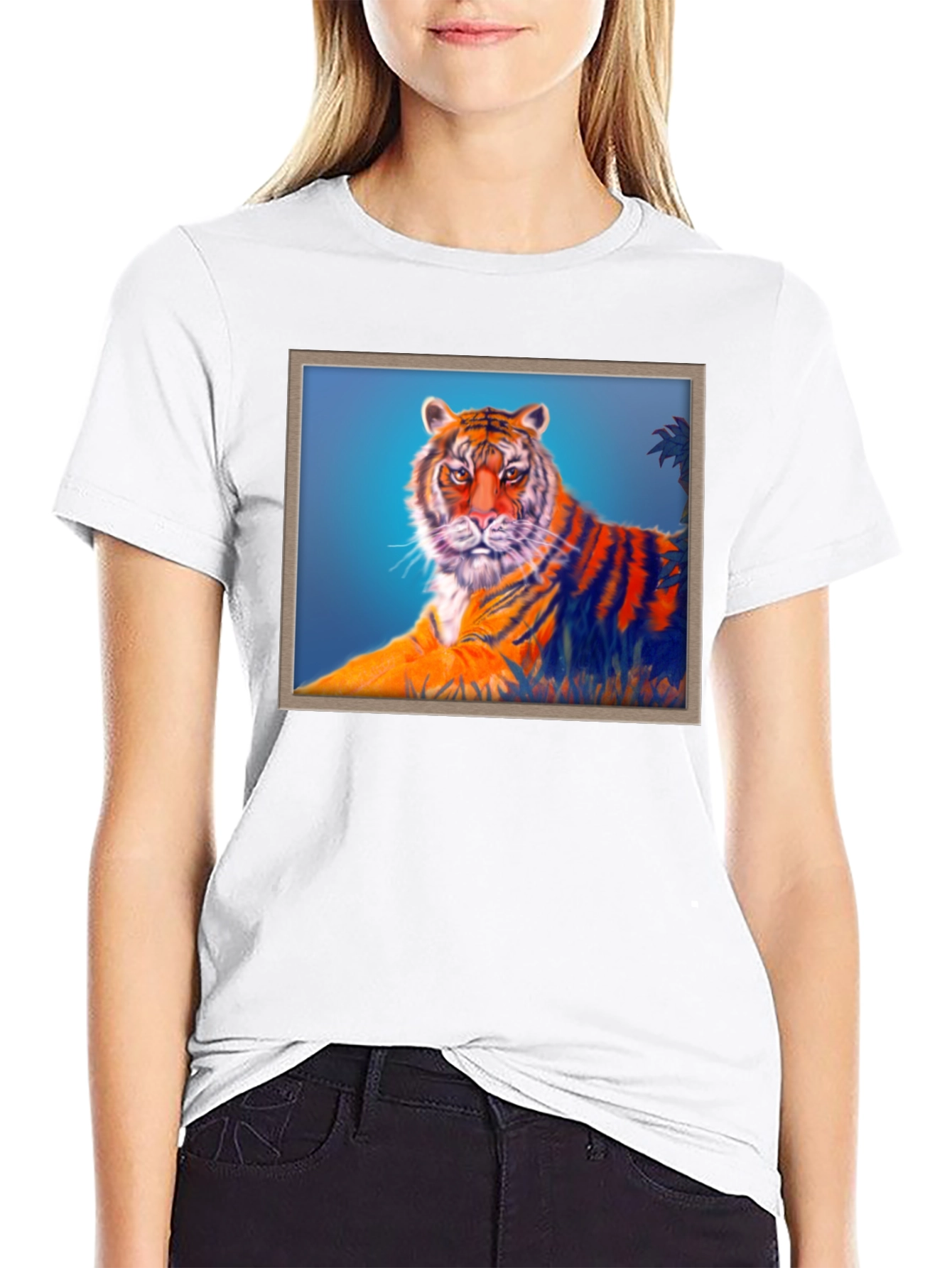 Black Tiger Graphic Print Crew Neck T-Shirt view 9