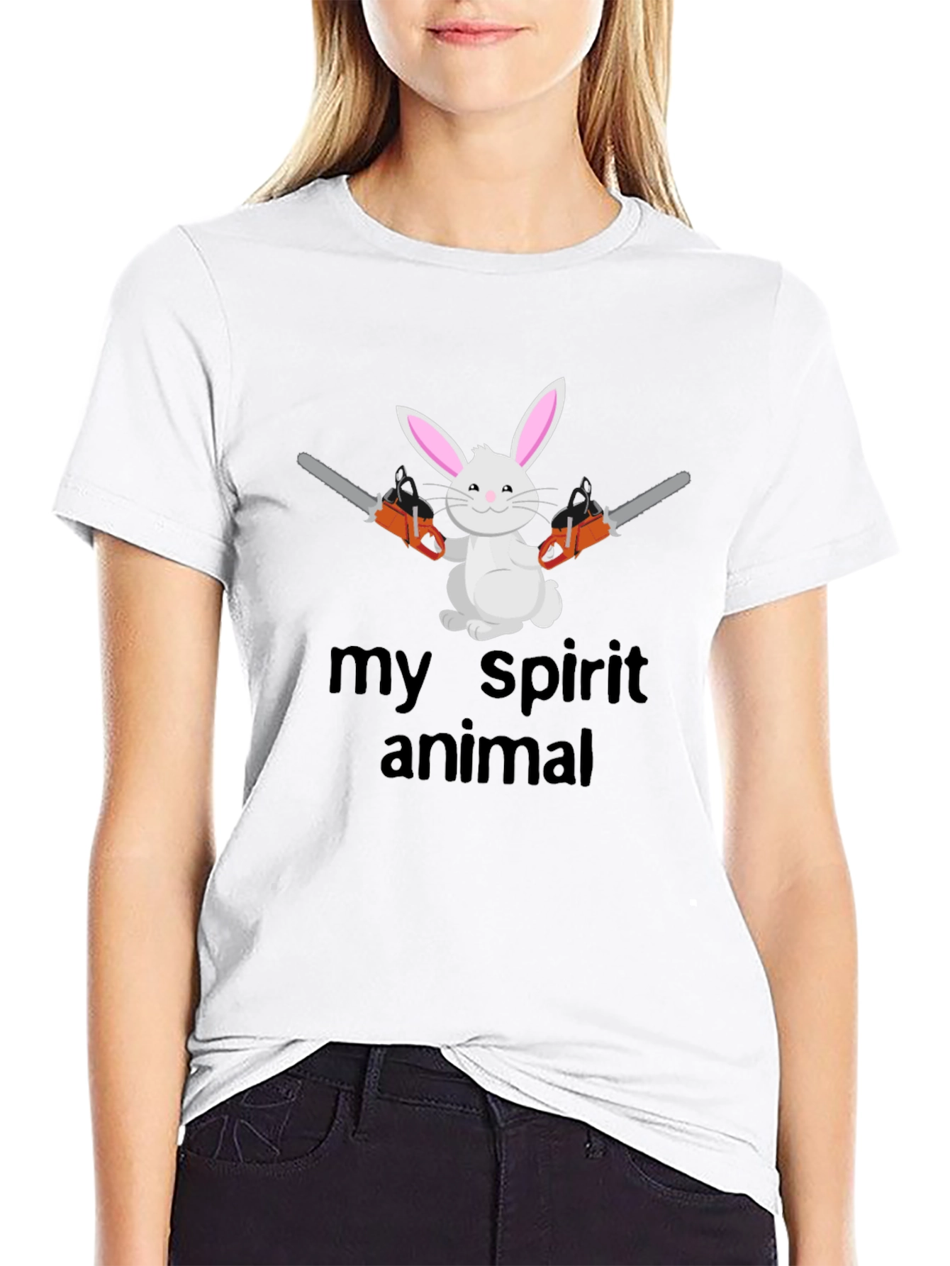 Black My Spirit Animal Bunny Chainsaw Graphic Tee view 9