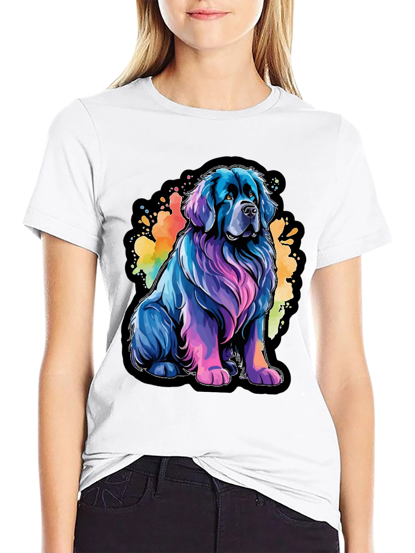 Black Colorful Dog Graphic Tee - Soft Cotton Blend view 9