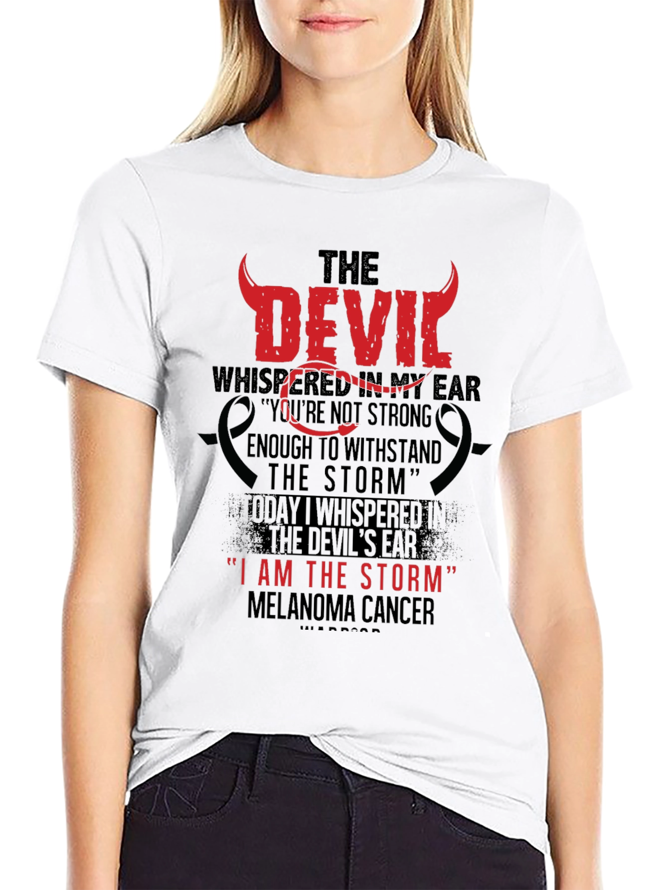 Black The Devil Whispered Melenoma Awareness T-Shirt view 9