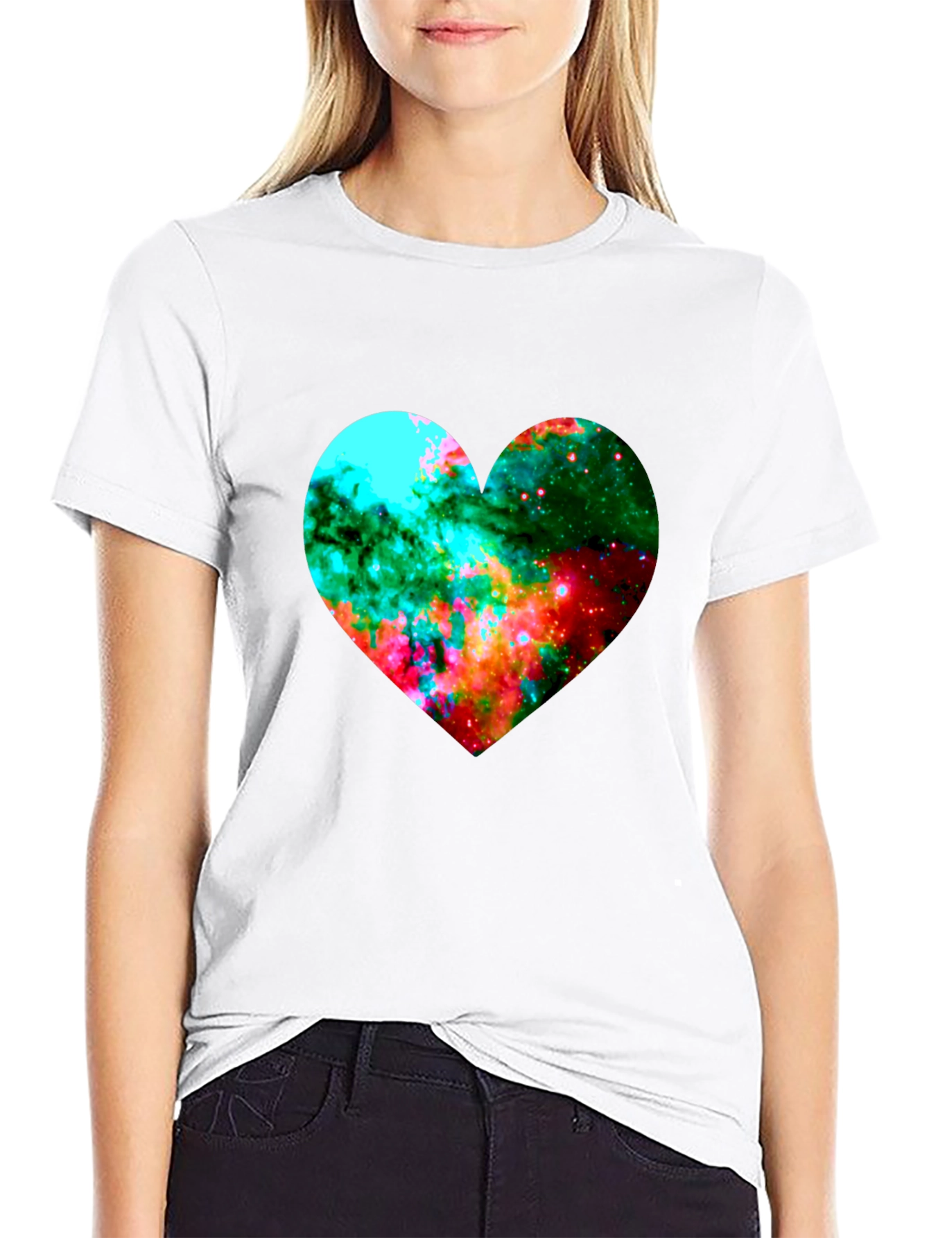 Black Galaxy Heart Graphic Black T-Shirt view 9