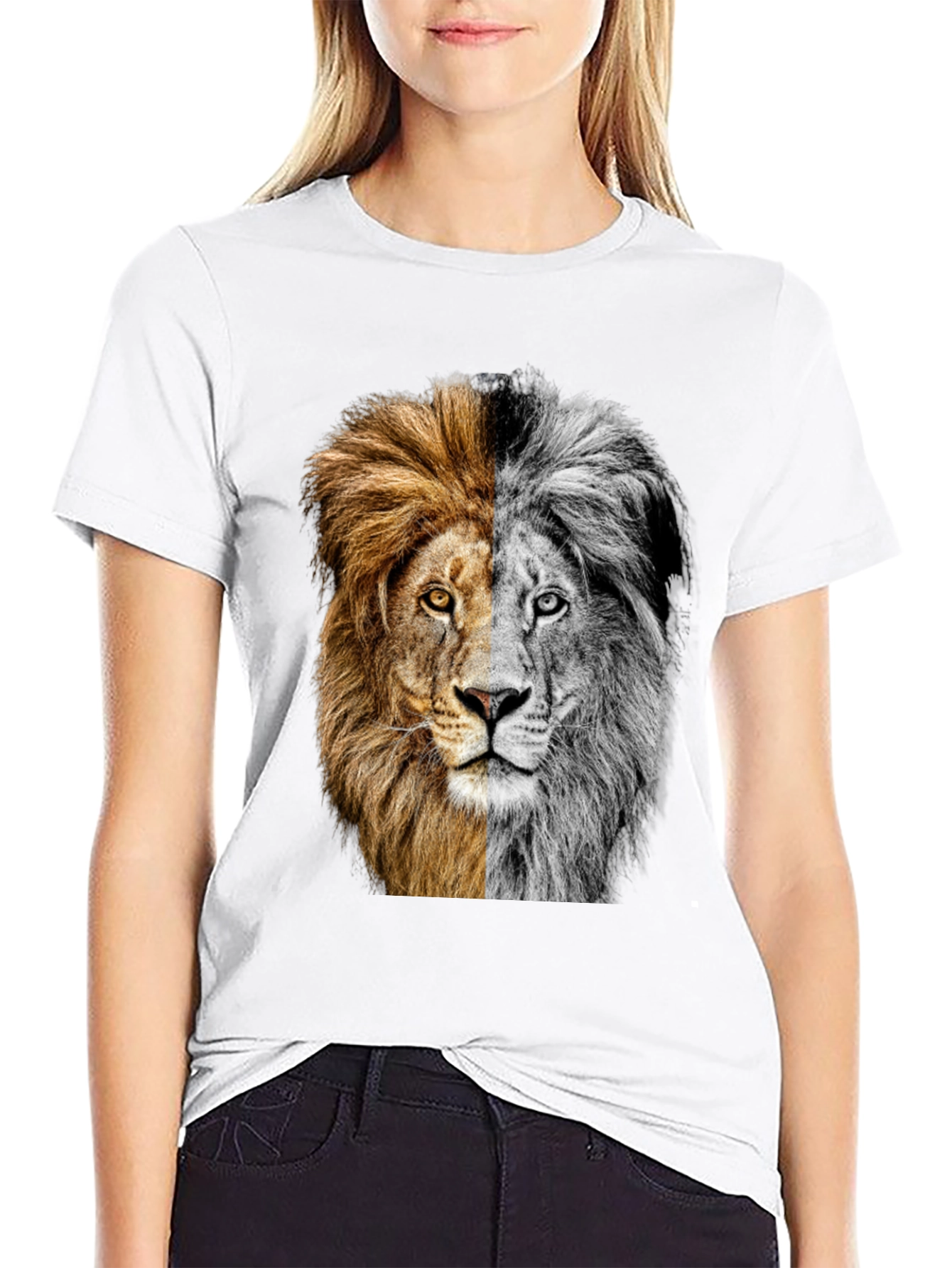 Black Two-Faced Lion Graphic Tee - Bold Animal Print view 9