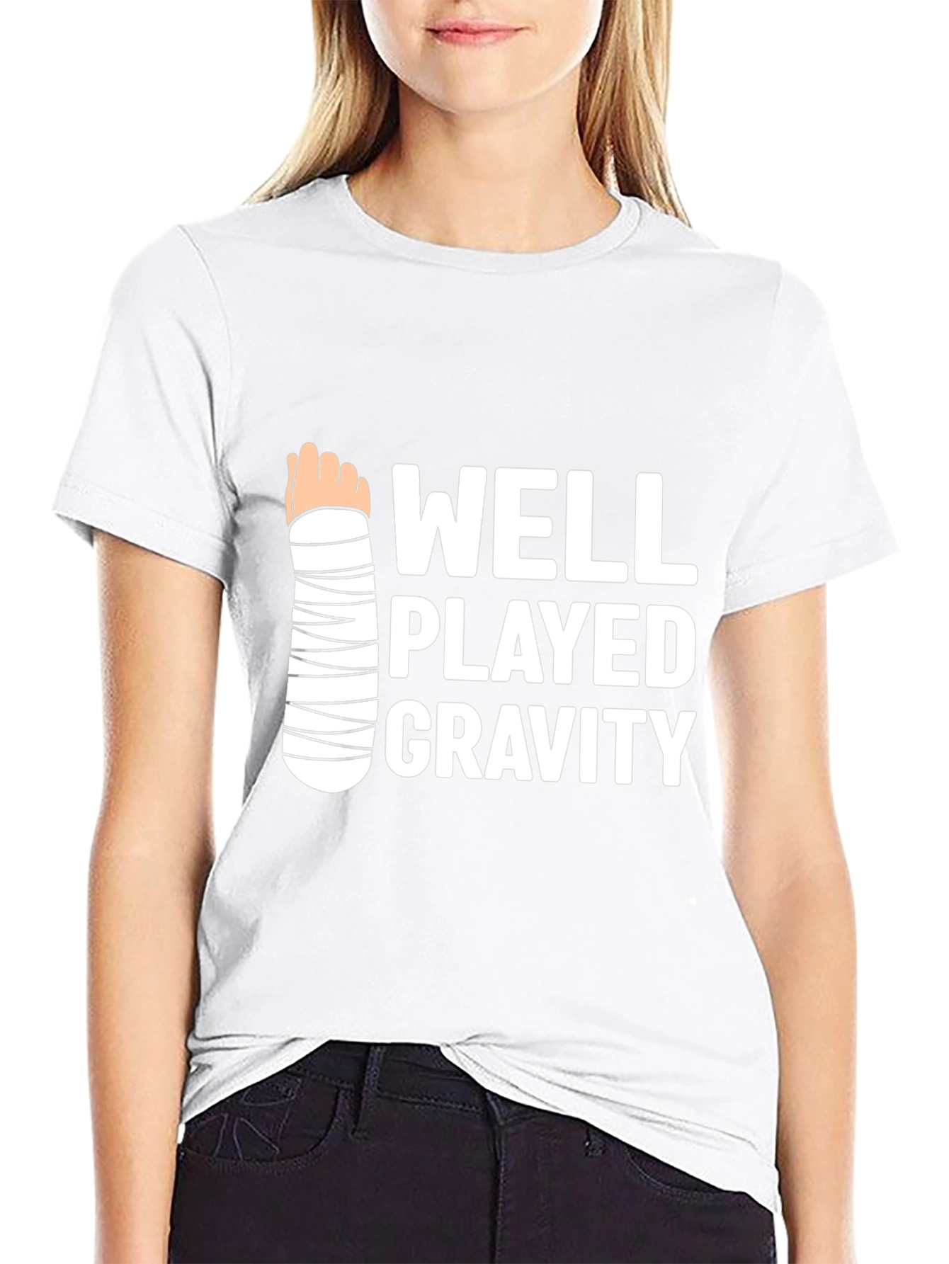 Black Funny Well Played Gravity T-Shirt - Broken Arm Humor Tee view 9