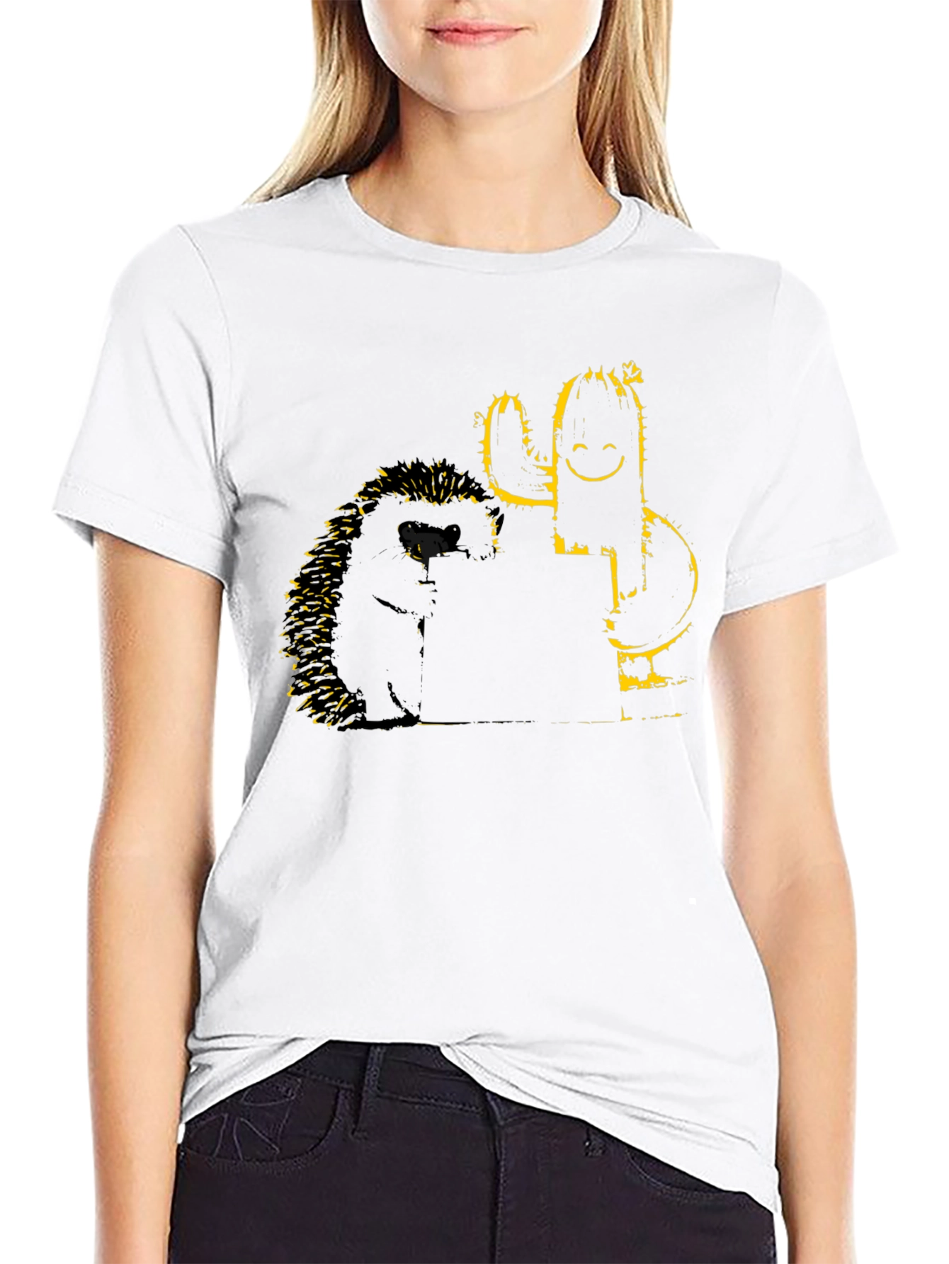 Black Hedgehog & Cactus Graphic T-Shirt - Black view 9