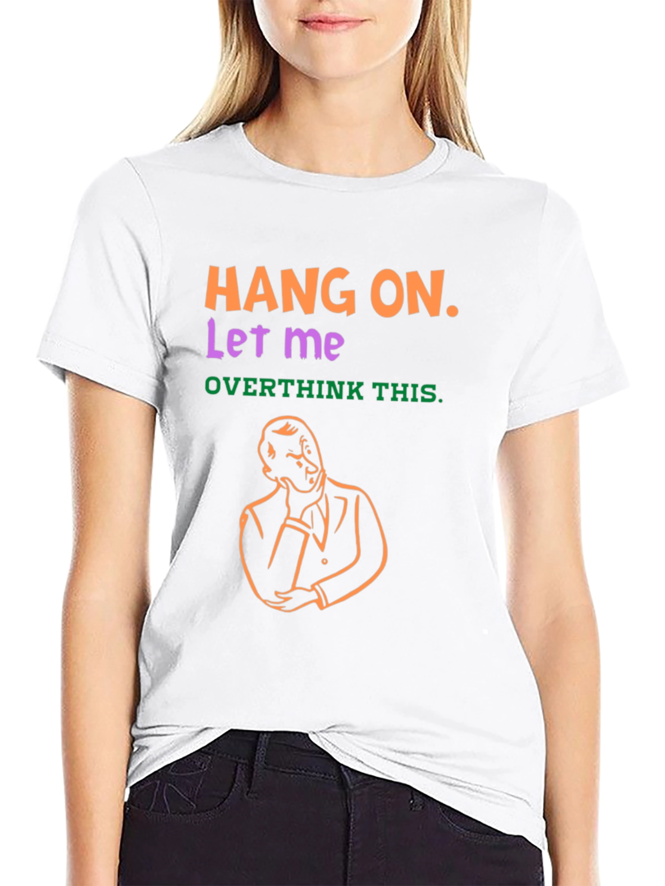 Black Hang On Overthinker T-Shirt Funny Graphic Tee view 9