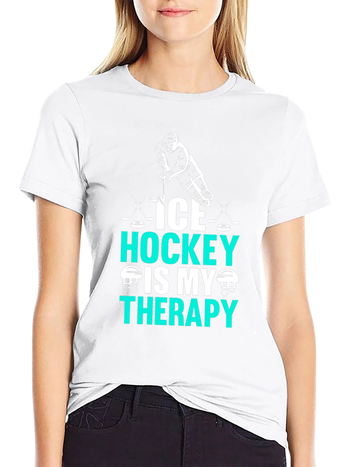 Black Ice Hockey Therapy Graphic T-Shirt for Hockey Lovers view 9