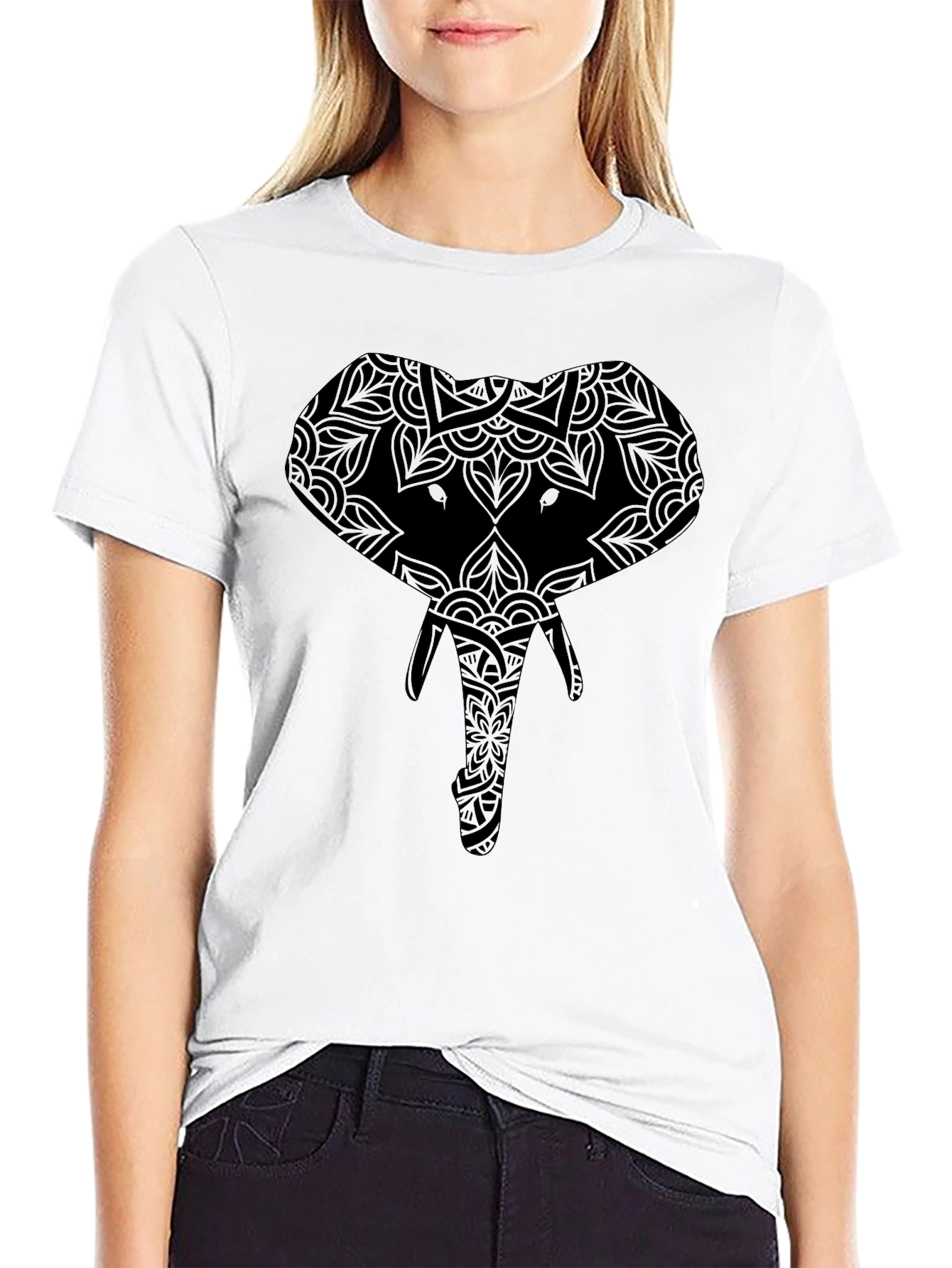 Black Elephant Mandala Graphic Tee - Black view 9