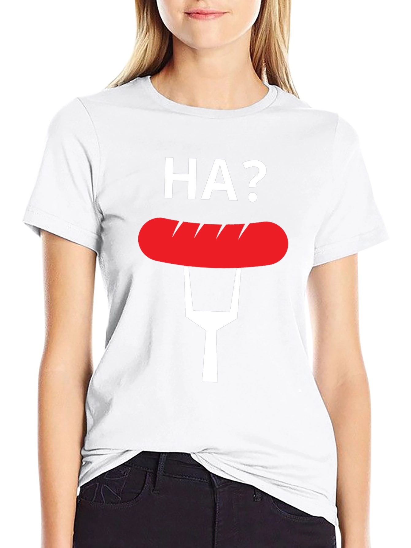 Black Funny "HA?" Hot Dog T-Shirt view 9