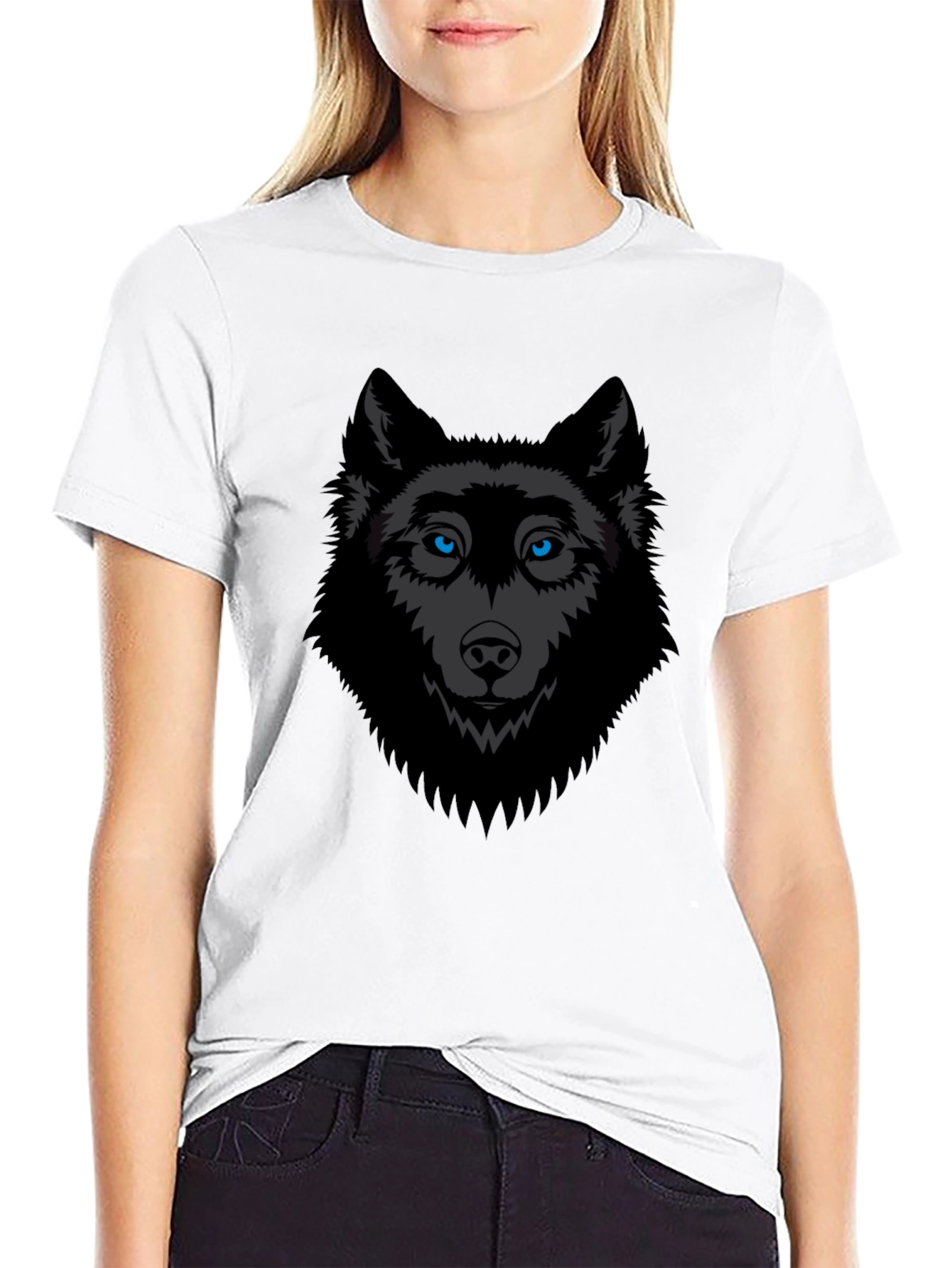 Black Men's Black Wolf Graphic T-Shirt view 9
