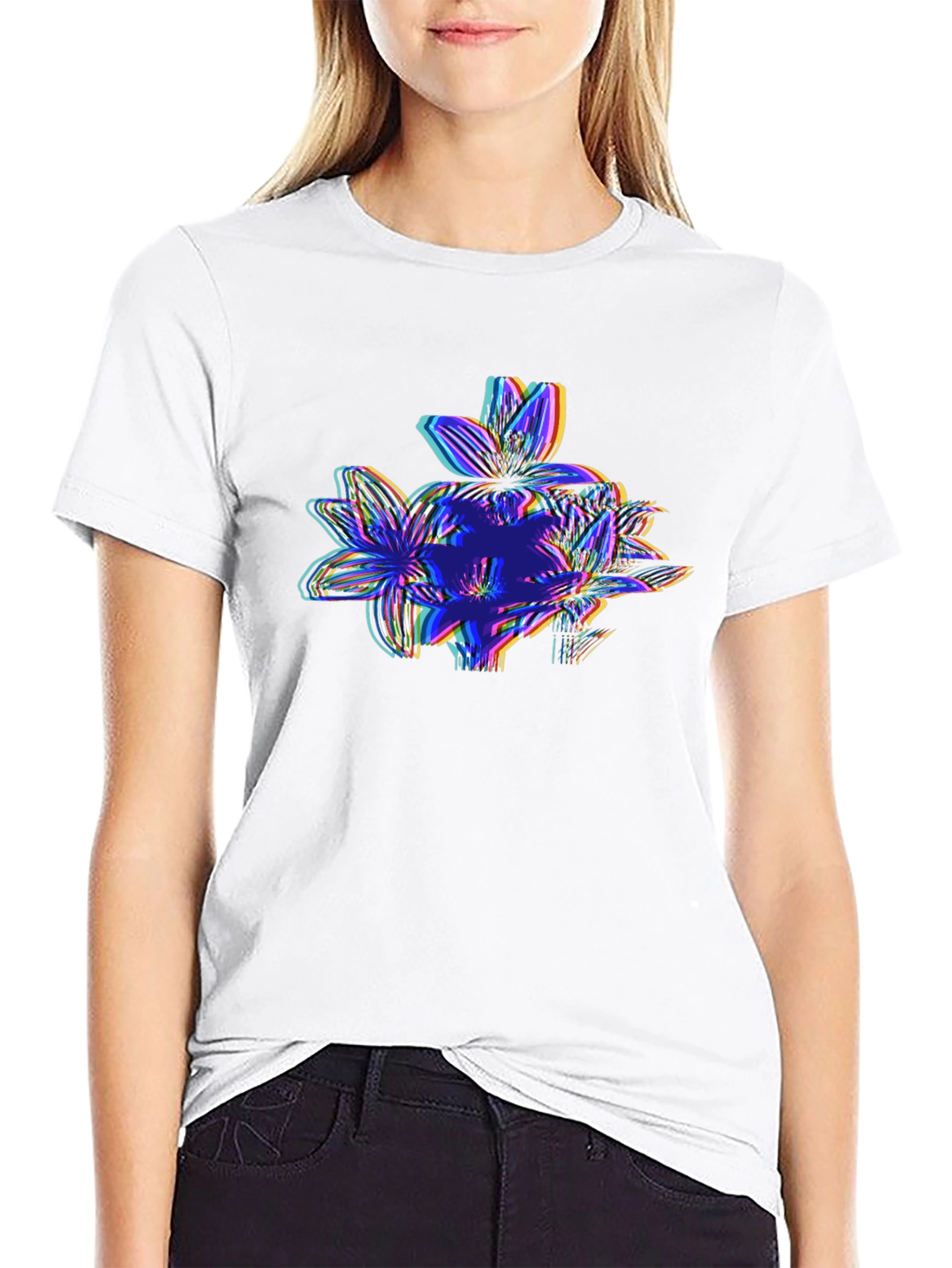 Black Vaporwave Floral Glitch Graphic Tee - Black view 9