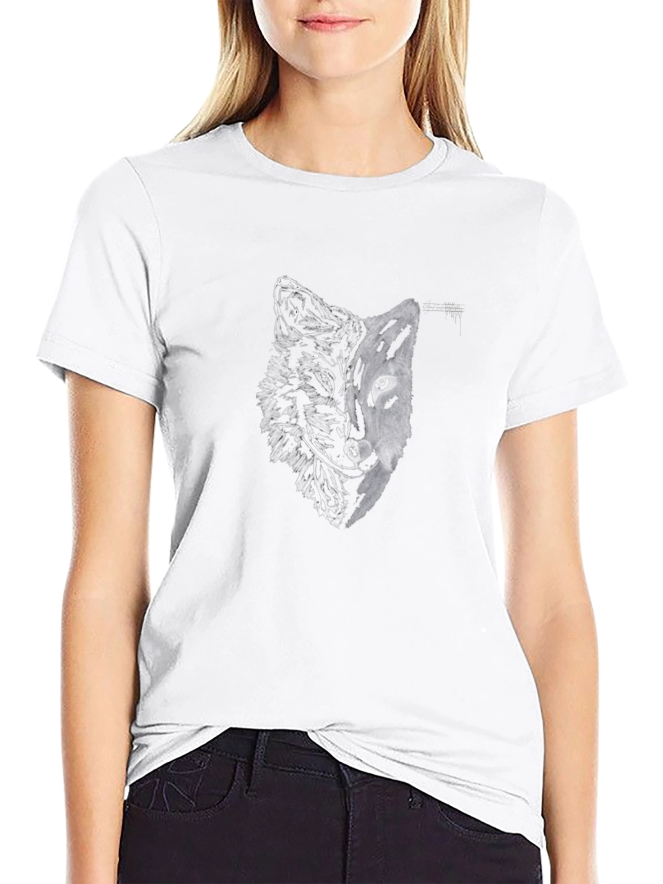 Black Wolf & Tiger Graphic Tee - Stylish Black T-Shirt view 9