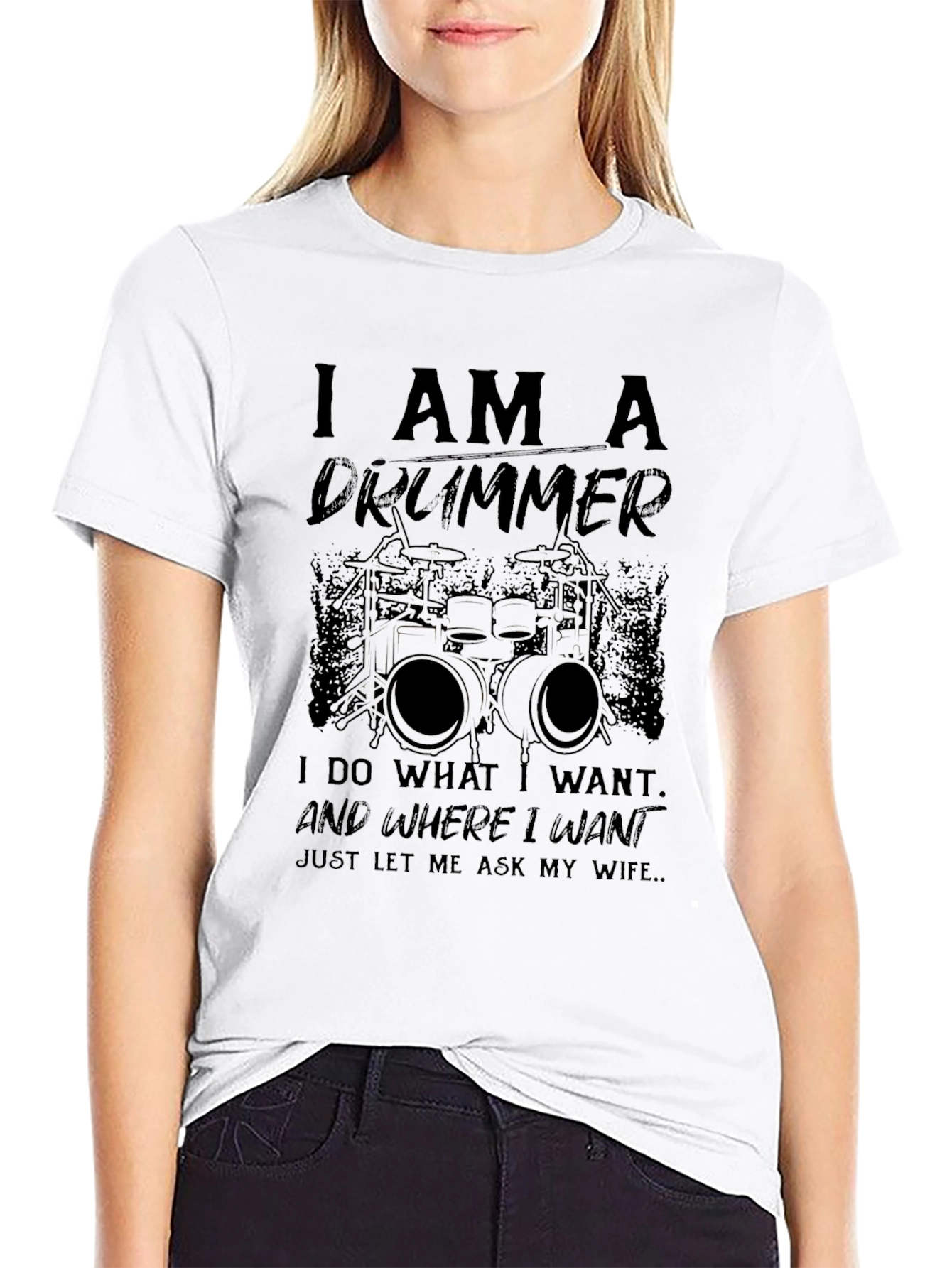 Black I AM A DRUMMER Graphic T-Shirt view 9