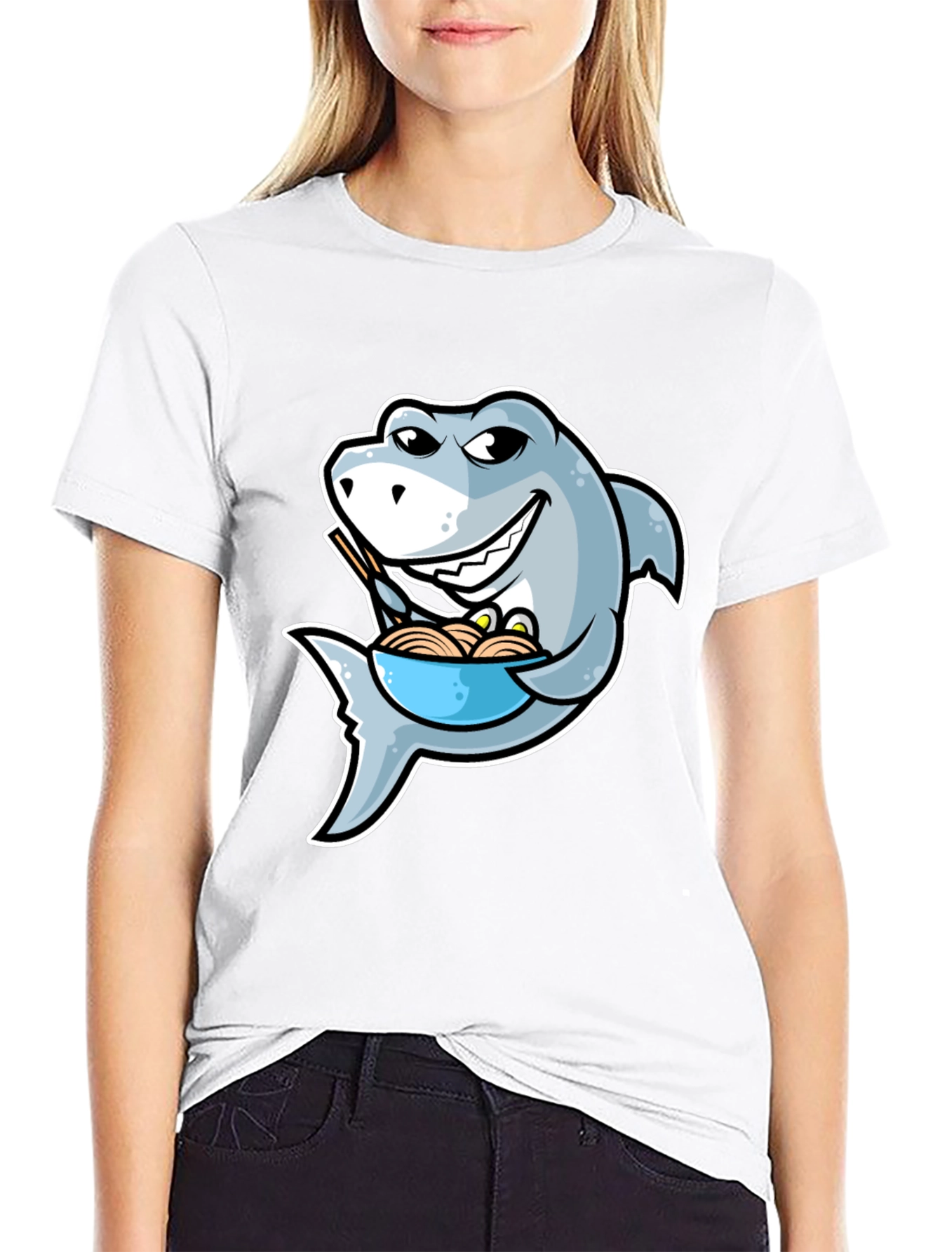 Black Shark Ramen T-Shirt - Funny Cartoon Graphic Tee view 9