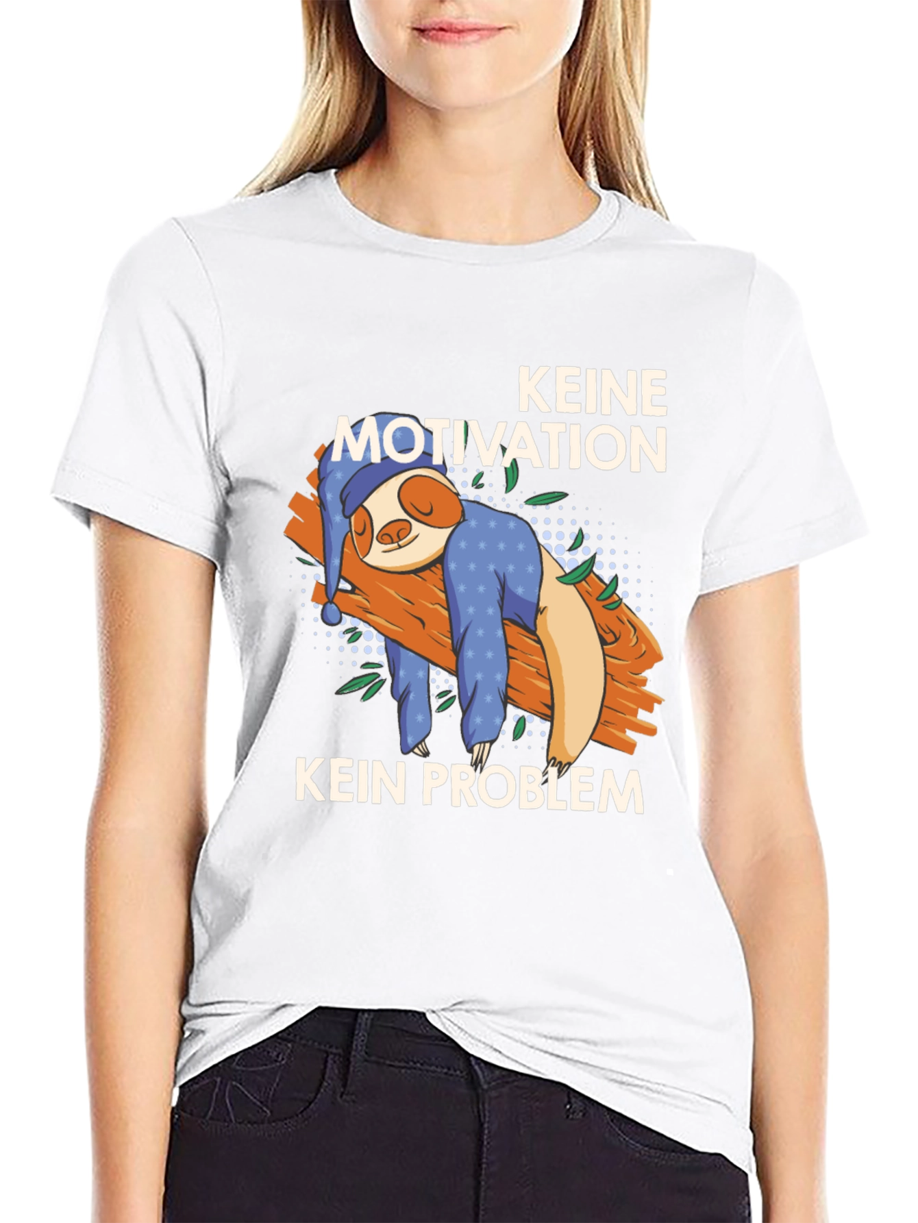 Black No Motivation No Problem Sloth T-Shirt view 9