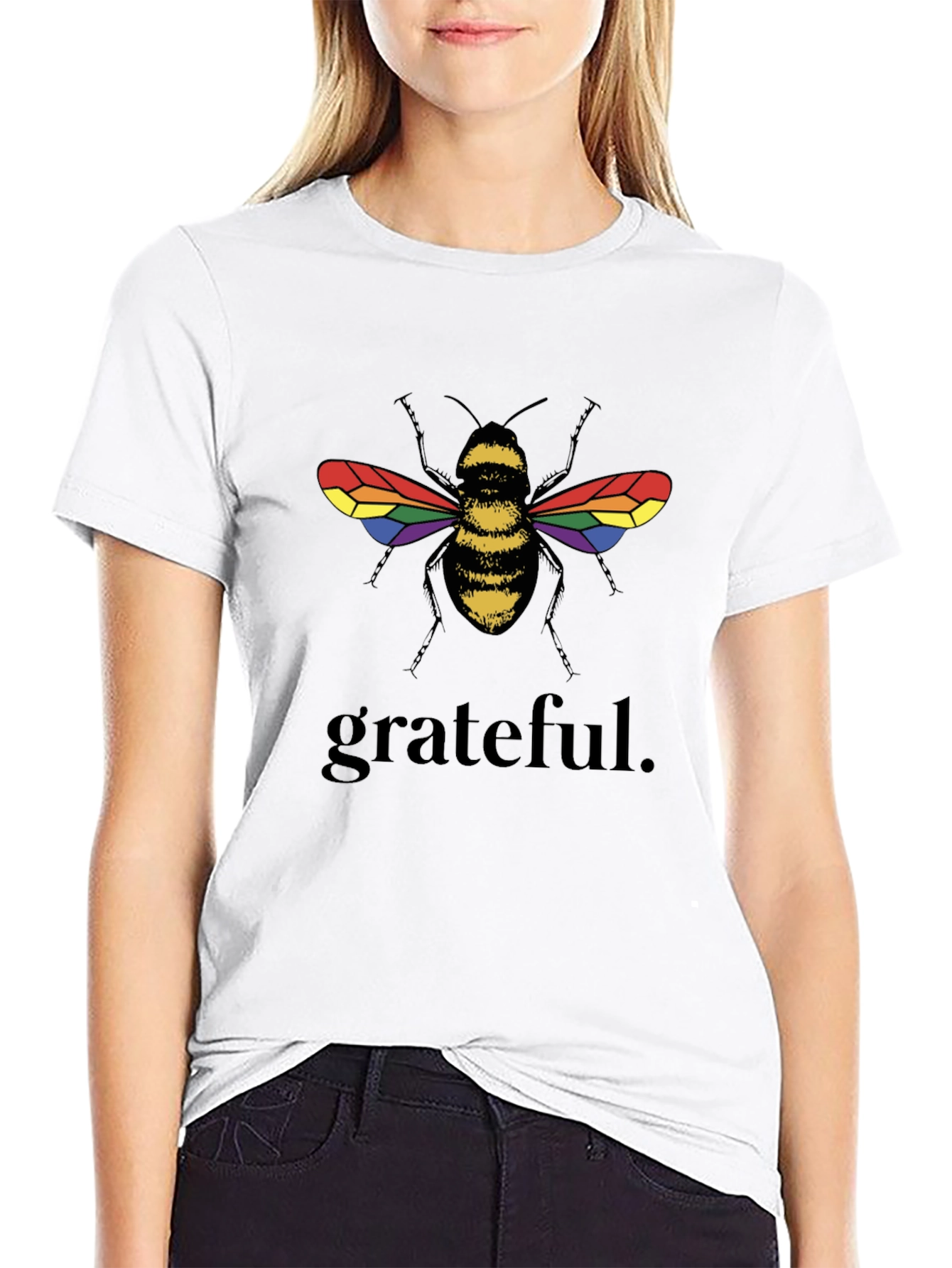 Black Grateful Bee Graphic T-Shirt - Pride Wings, Black Tee view 9