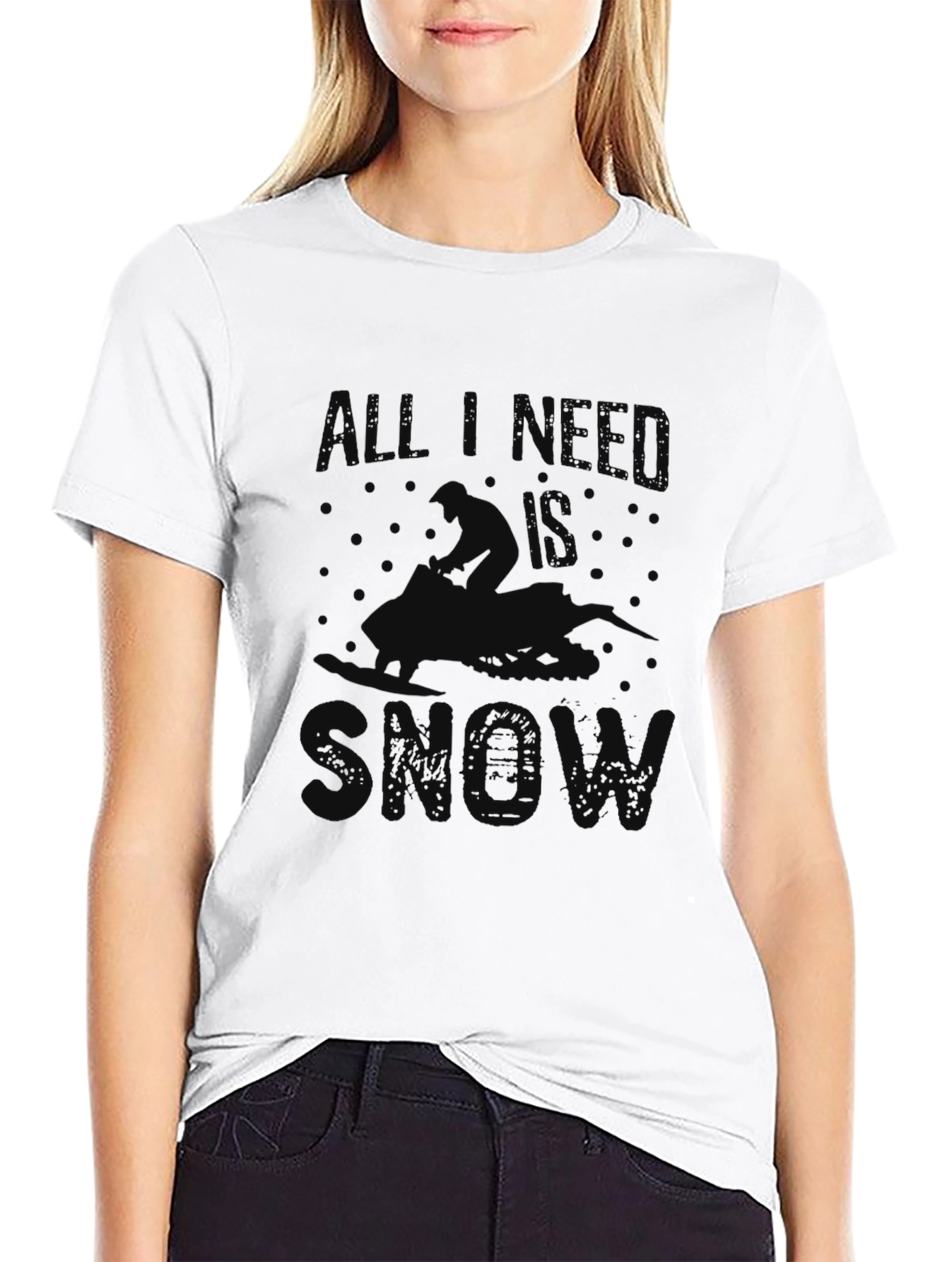 Black All I Need is Snow Black Graphic T-Shirt view 9