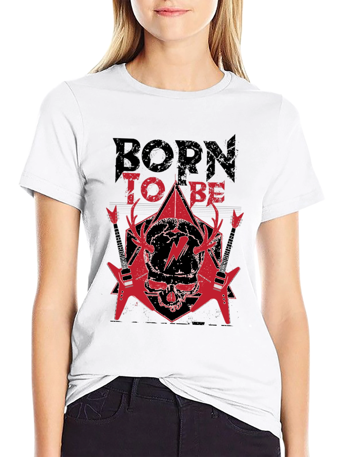Black Born to Be Rock T-Shirt - Skull & Guitars view 9