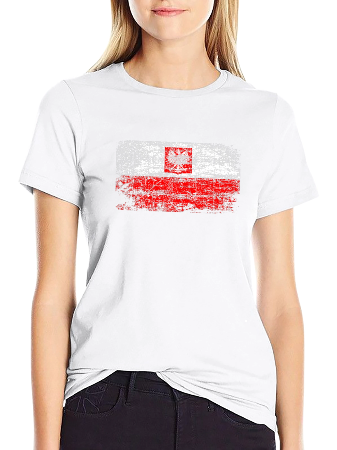 Distressed Poland Flag Graphic T-Shirt - Black - 9
