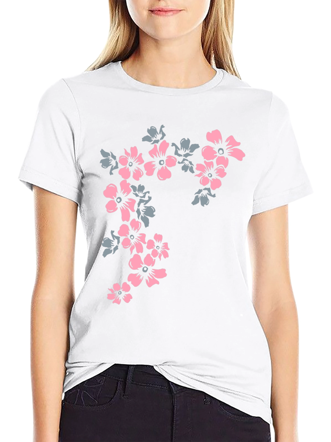 Black Floral Print Tee - Black Casual T-Shirt view 9