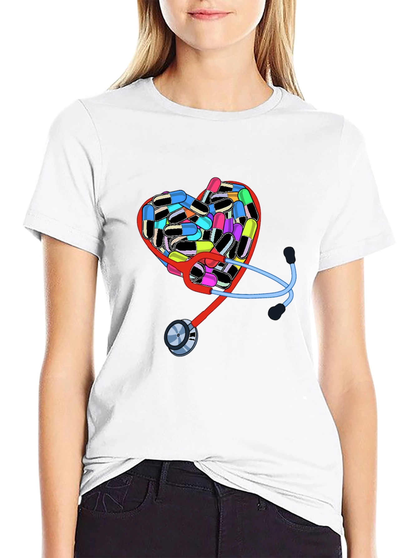 Black Heart Pills & Stethoscope Graphic T-Shirt view 9