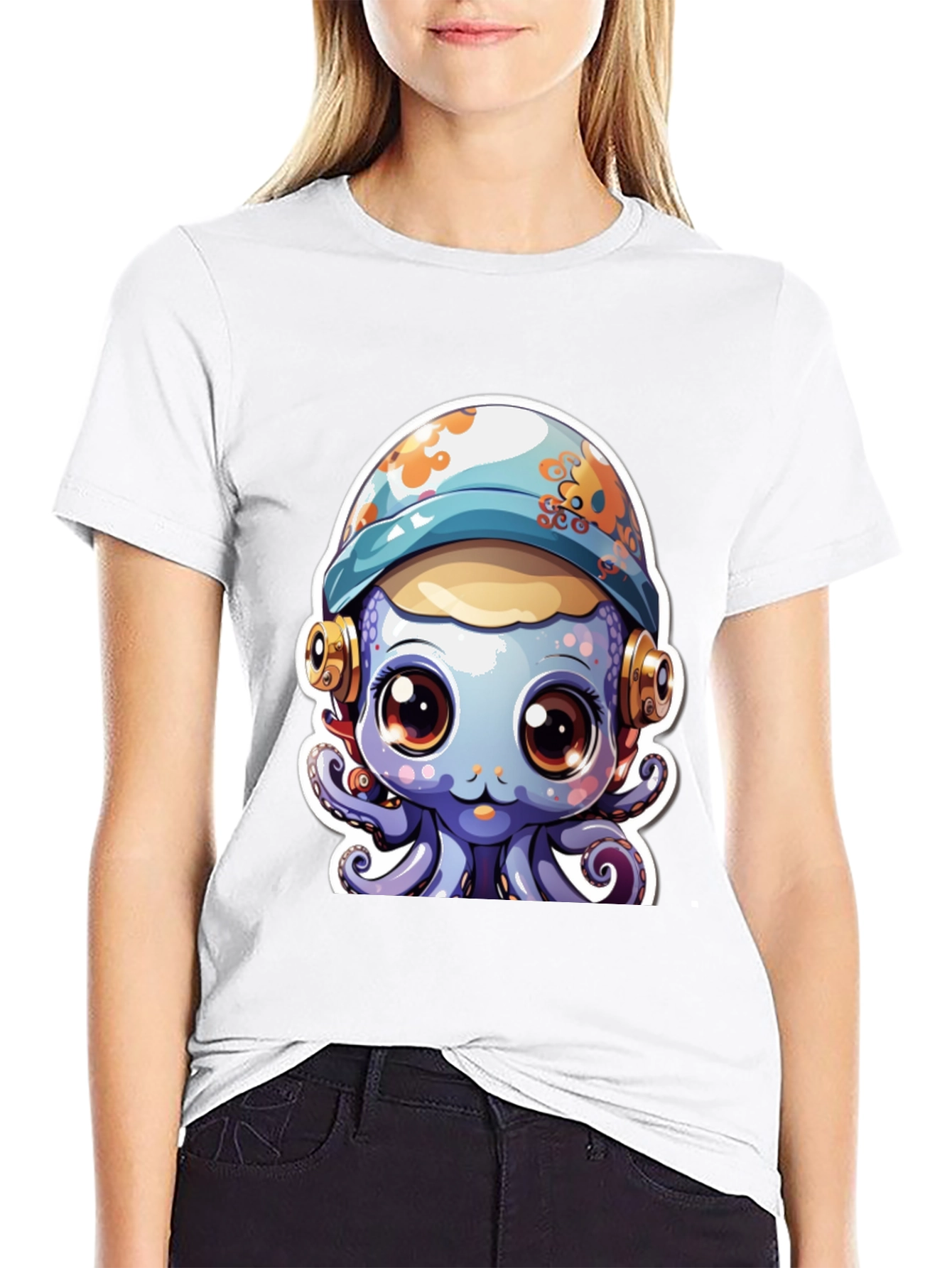 Black Cute Octopus Tee - Unique Graphic T-Shirt view 9