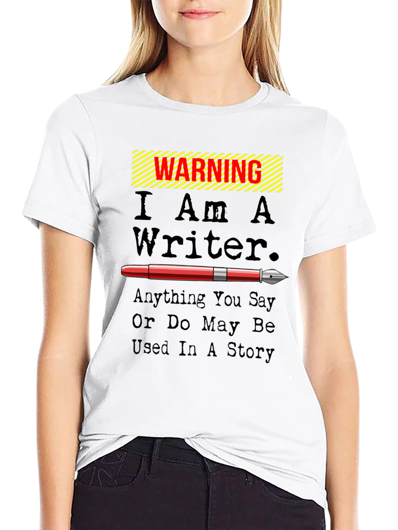 Black Warning I Am A Writer Novelty Graphic T-Shirt view 9