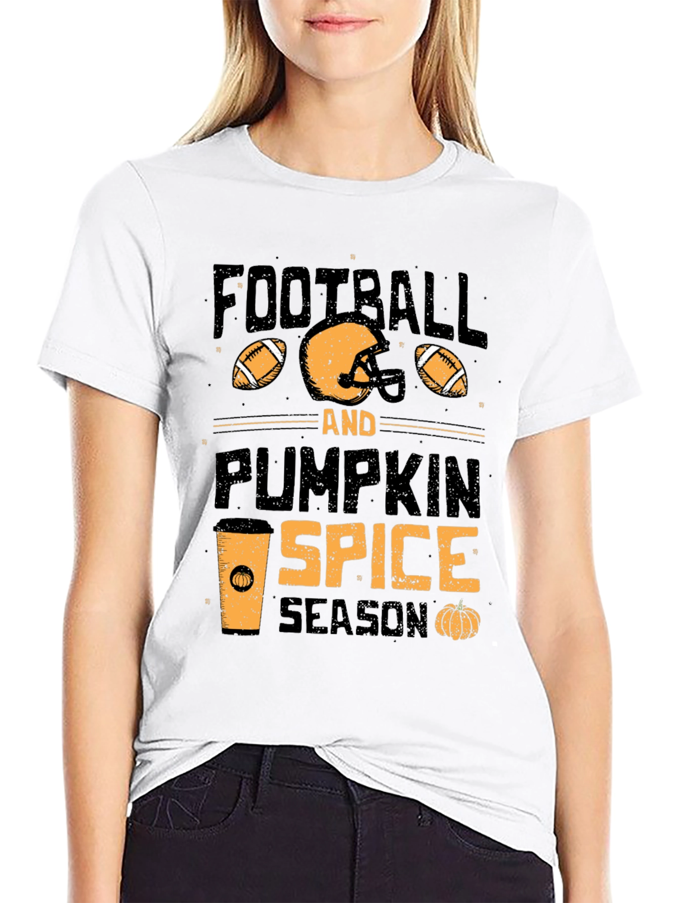 Black Football & Pumpkin Spice Season T-Shirt view 9