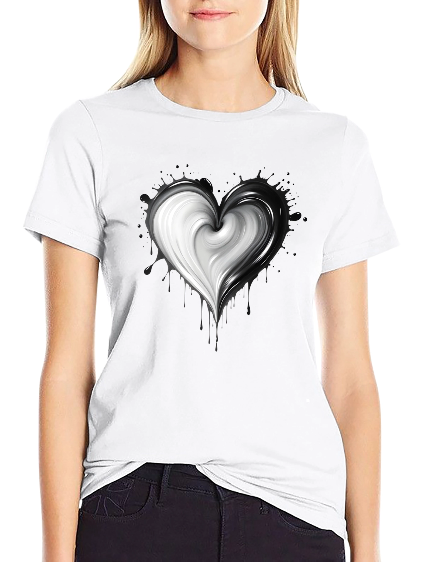 Black Yin Yang Heart Graphic Tee - Unisex Soft Cotton view 9