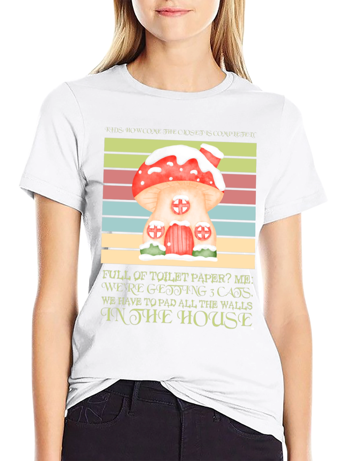 Black Mushroom House Cat Lover T-Shirt view 9