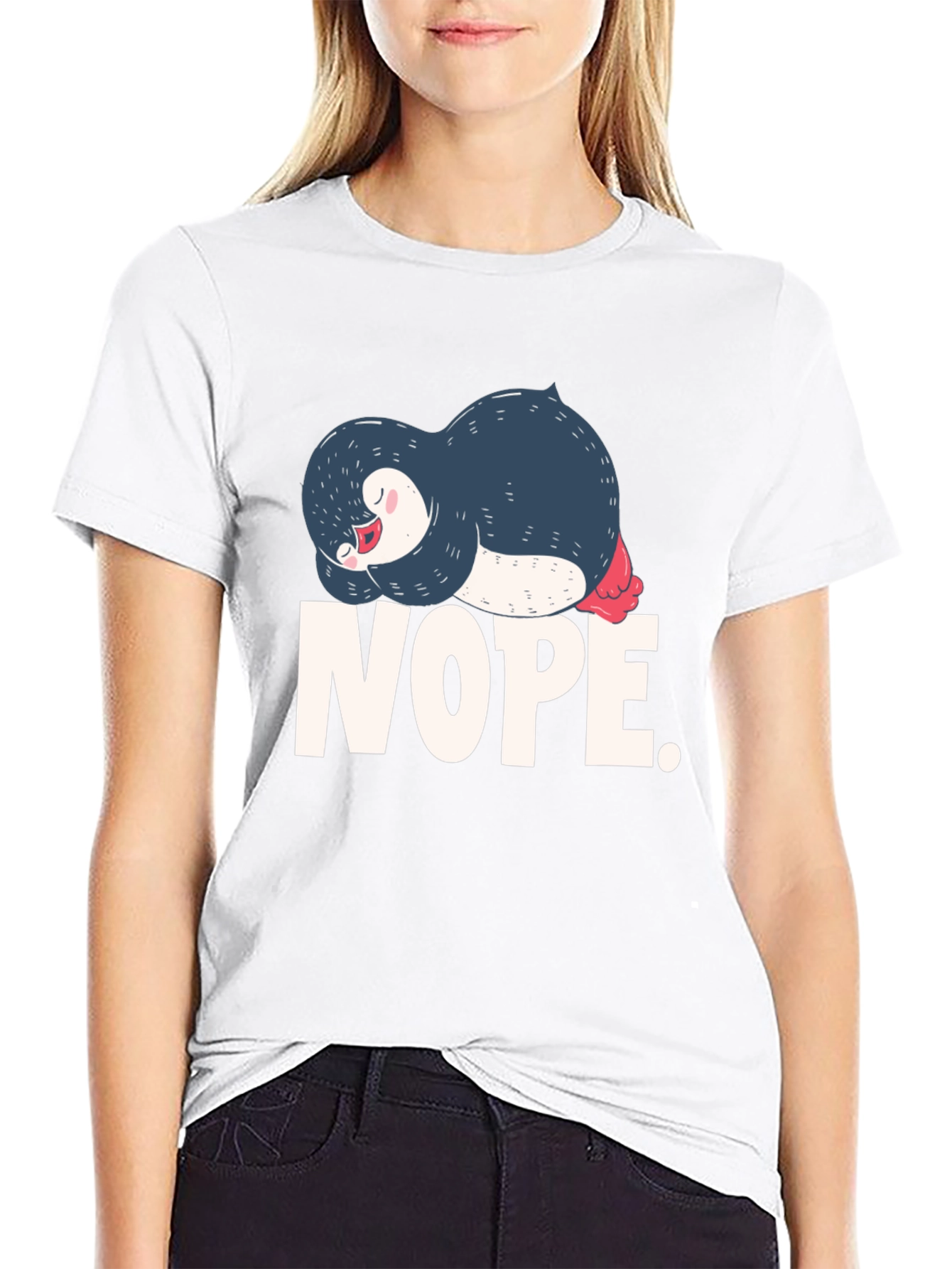Black Nope Penguin Graphic T-Shirt view 9