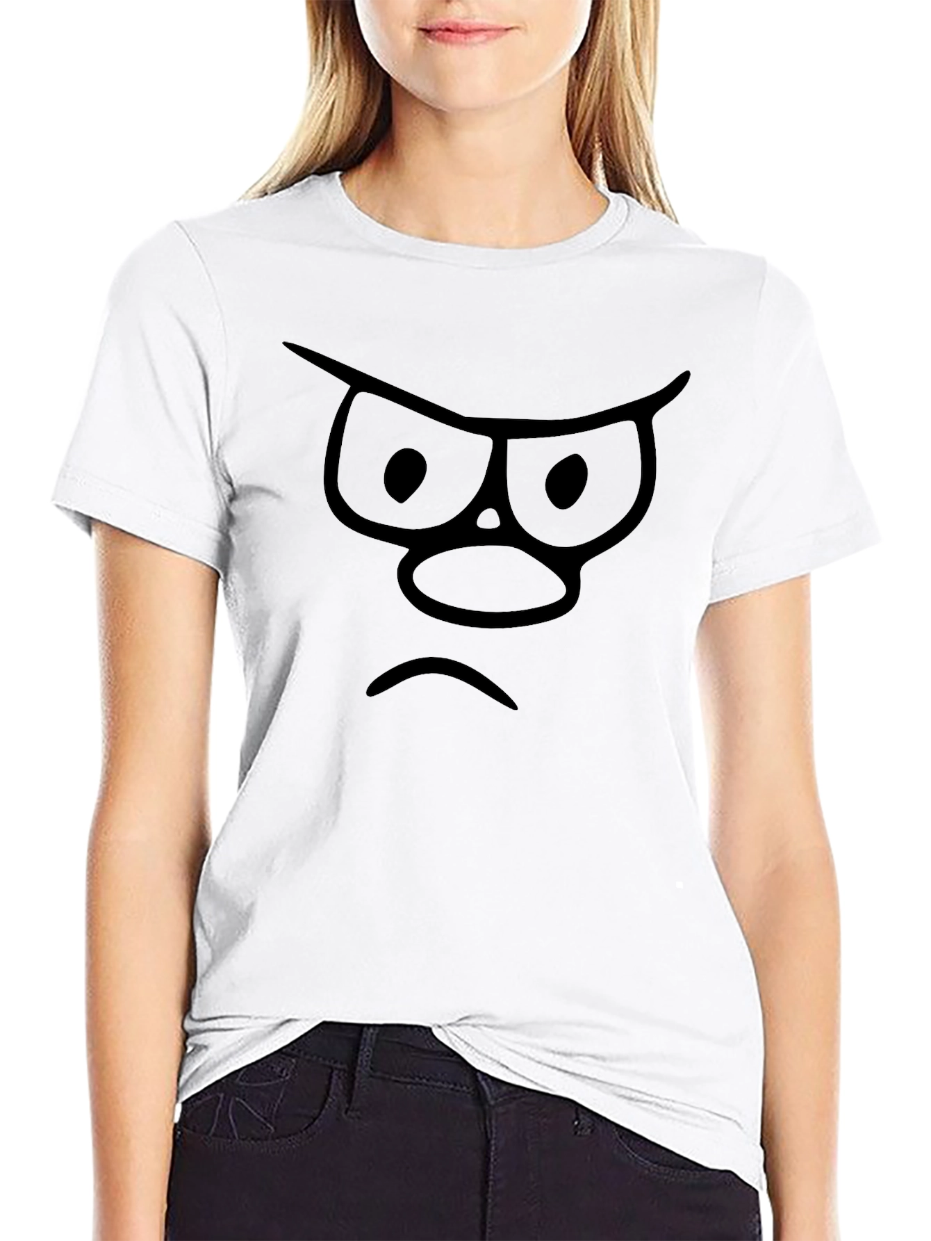 Black Grumpy Face Graphic T-Shirt - Black Cotton Tee view 9