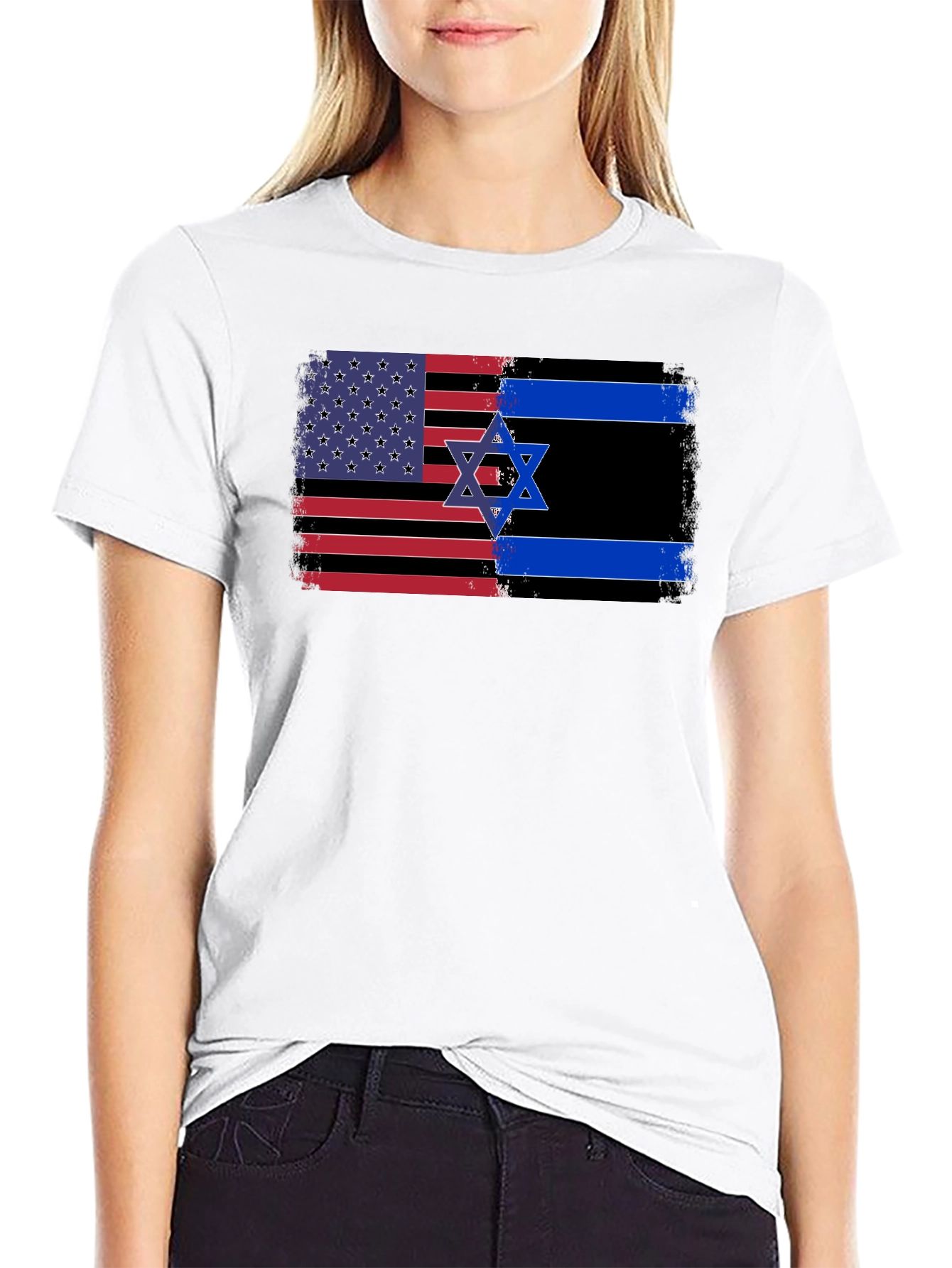 Black USA Israel Flag Graphic Tee view 9