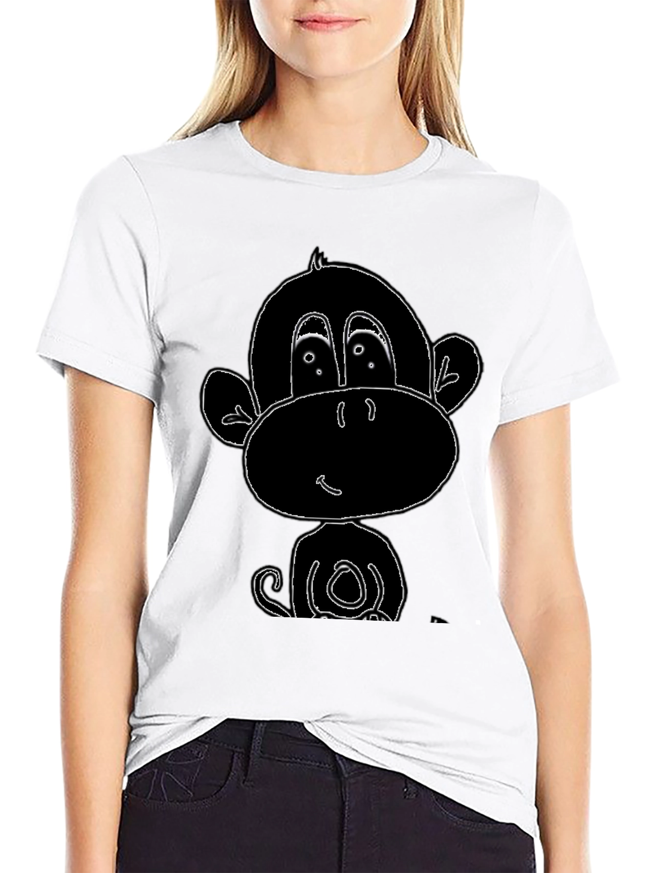 Black Cartoon Monkey Graphic Tee - Black view 9