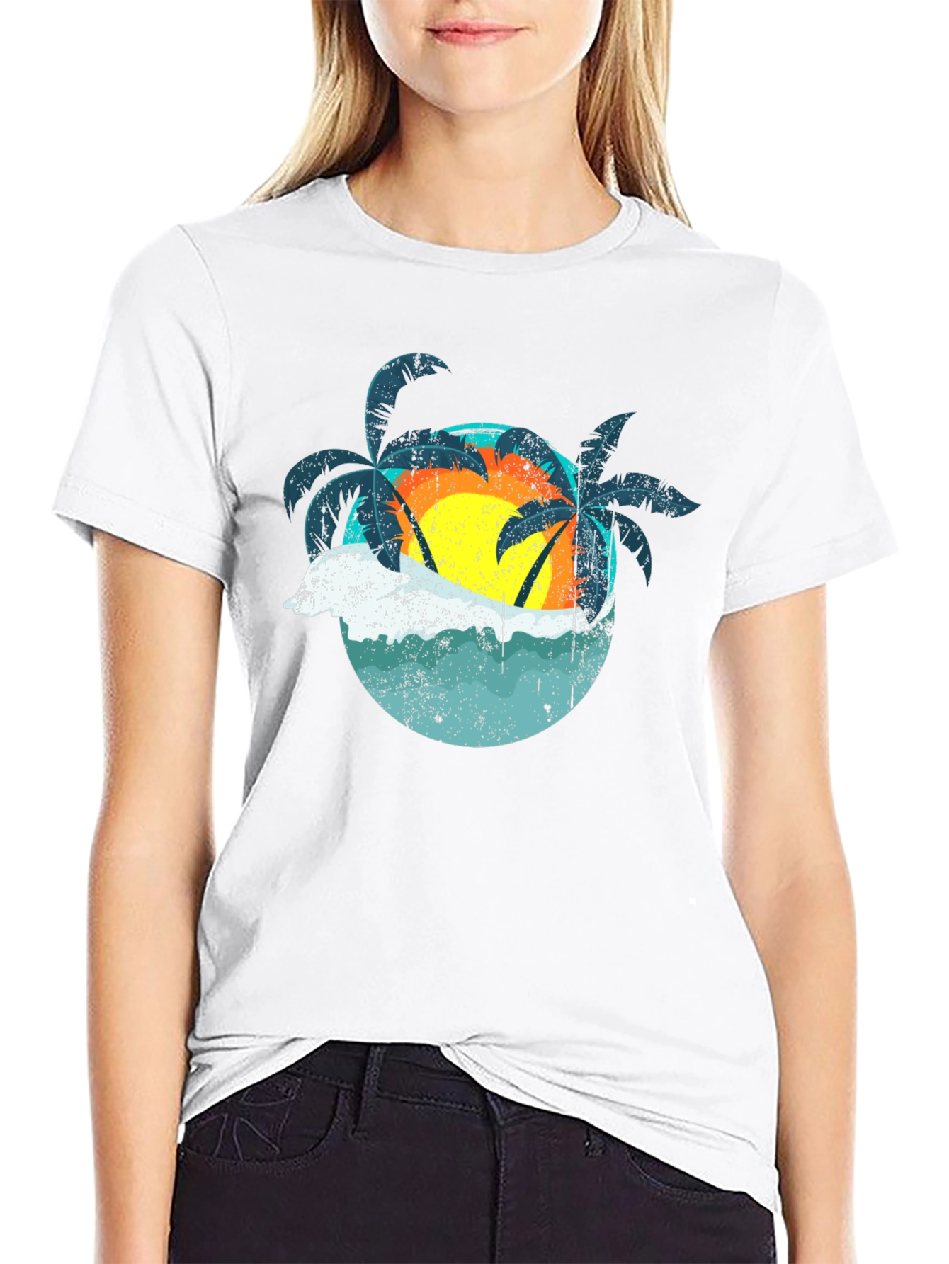 Black Retro Sunset Palms T-Shirt - Black view 9
