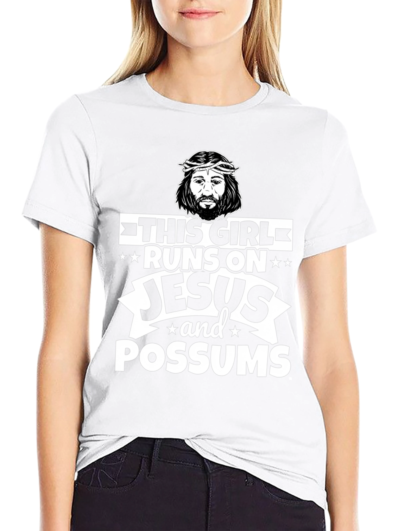 Black Runs on Jesus and Possums Black T-Shirt view 9