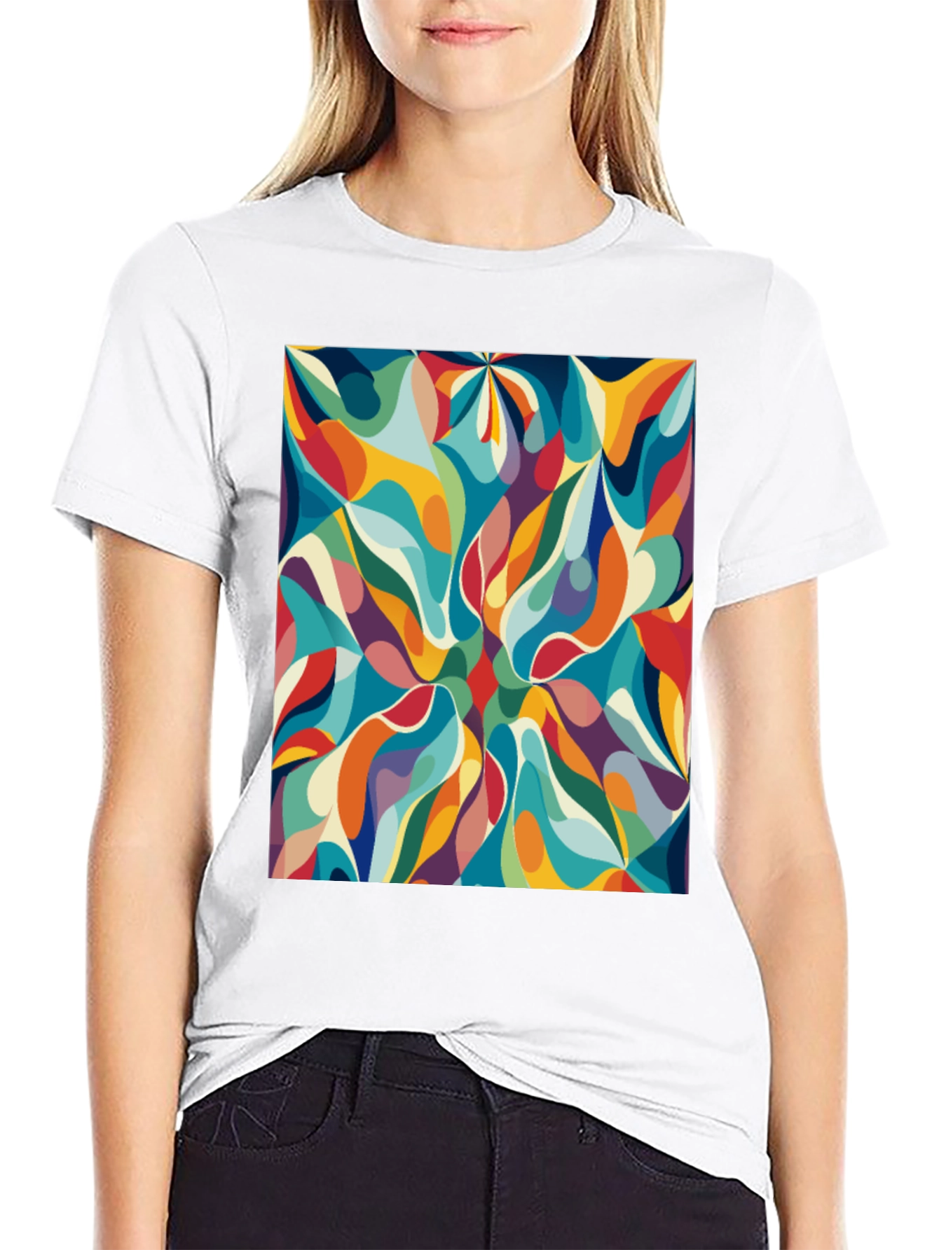 Black Retro Abstract Graphic Print Tee - Bold Style view 9
