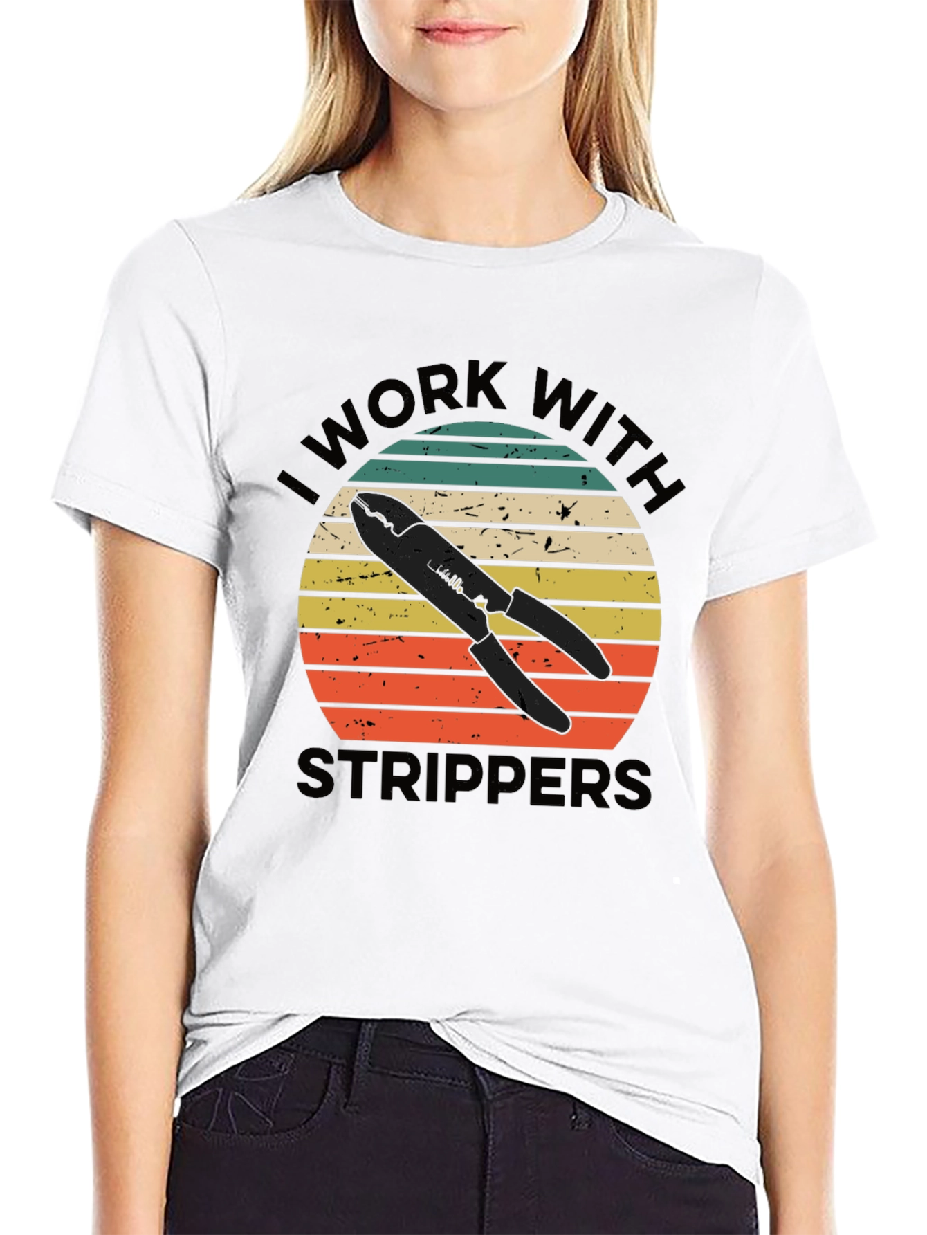 Black I Work With Strippers Funny Electrician T-Shirt view 9