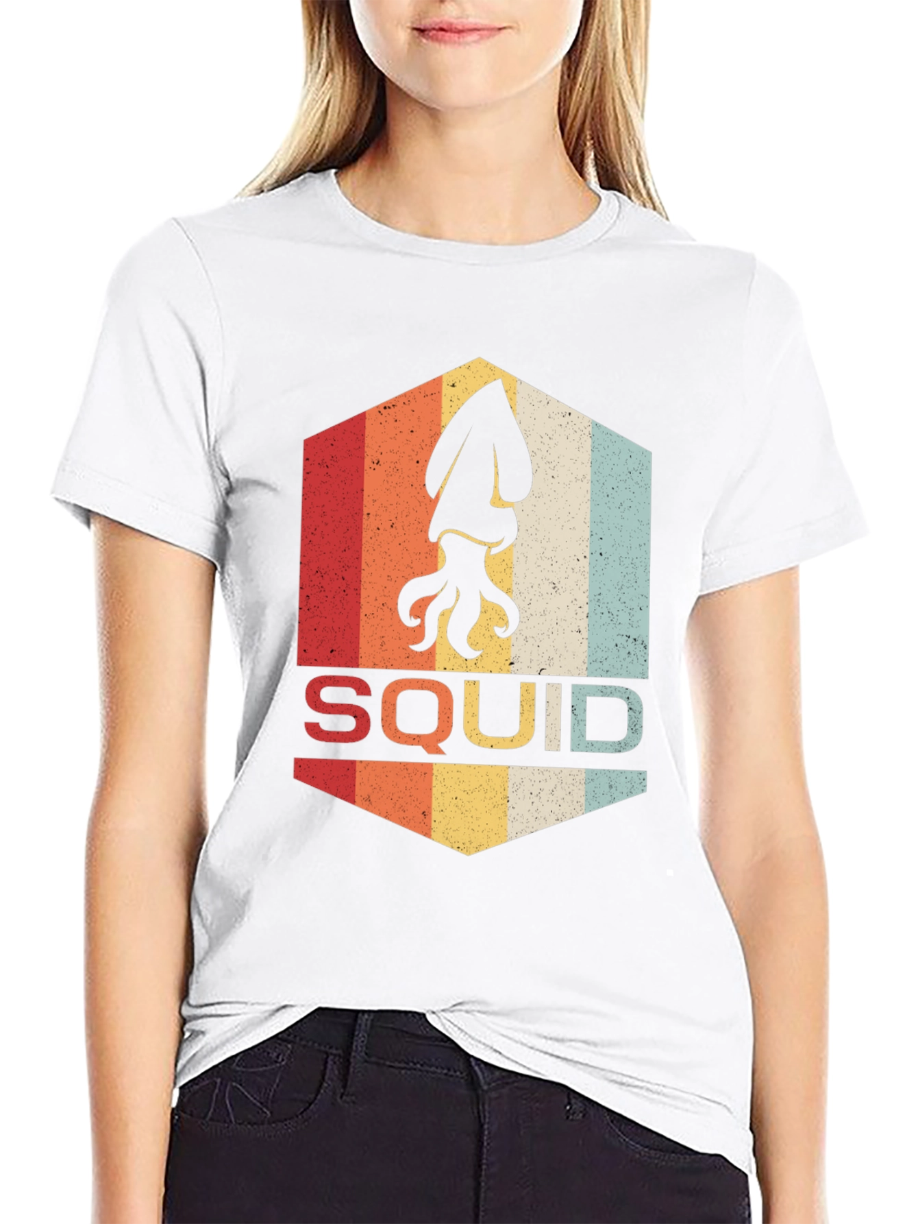 Black Retro Squid Graphic T-Shirt - Vintage Style Tee view 9