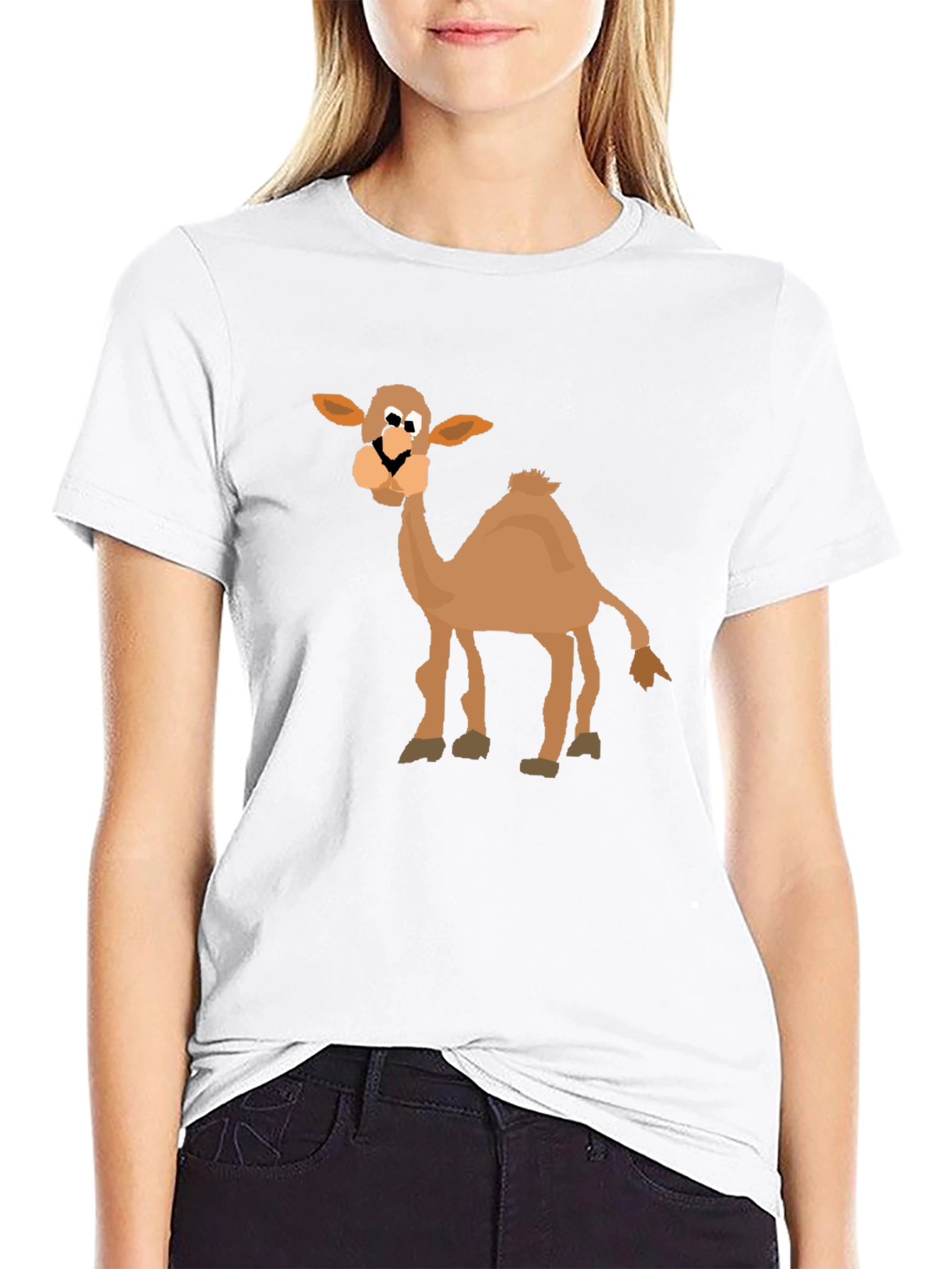 Black Cartoon Camel Graphic T-Shirt - Black Cotton Blend view 9