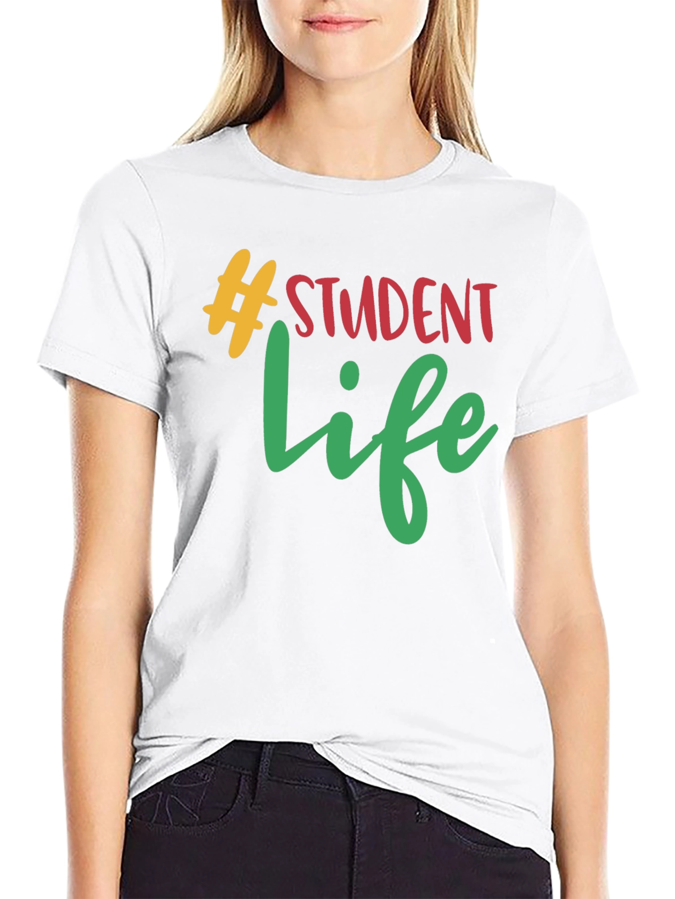 Black Student Life Graphic Tee - Black Cotton T-Shirt view 9