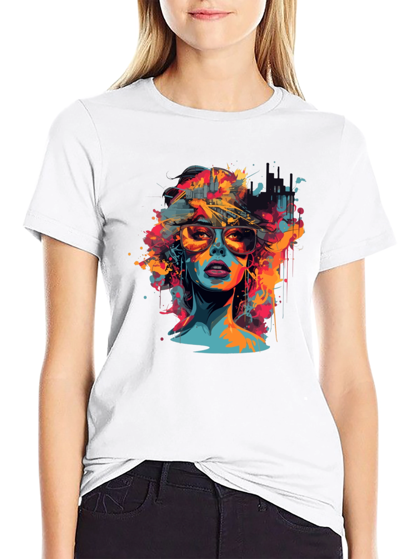 Black Vibrant Woman Graphic Tee - Unisex Black T-Shirt view 9