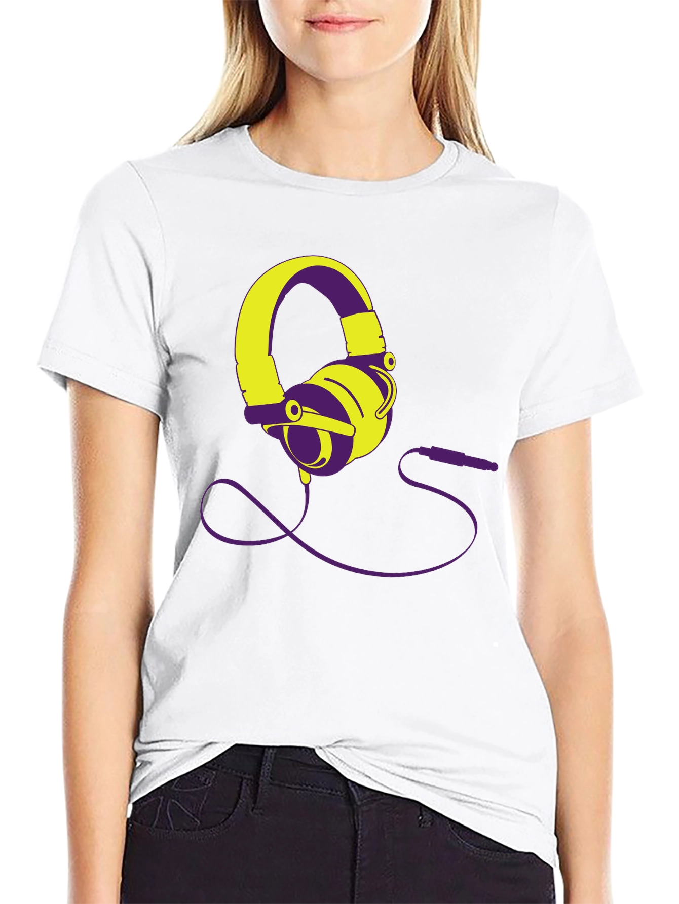 Black Modern Headphones Graphic Tee - Black view 9