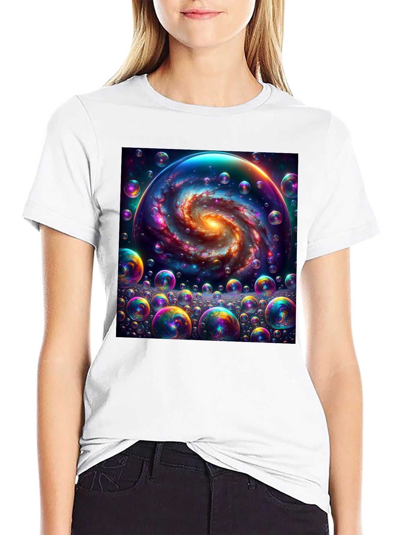 Black Galaxy Bubbles Graphic Tee - Cosmic Style view 9