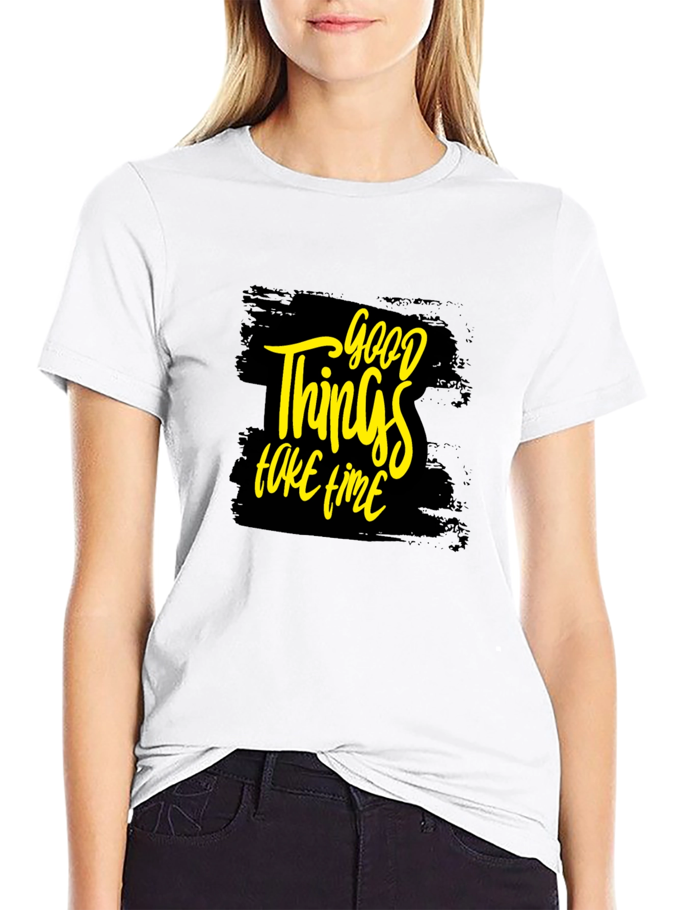 Black Good Things Take Time T-Shirt - Black view 9
