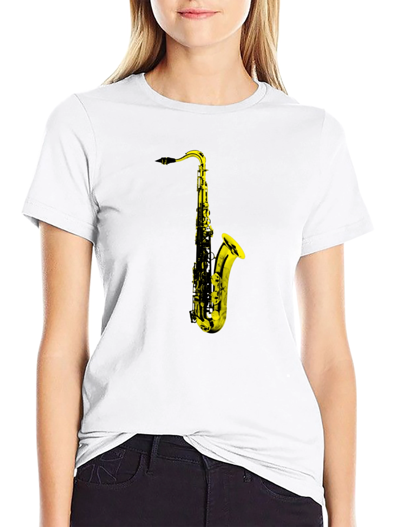 Black Saxophone Graphic Print T-Shirt - Black view 9