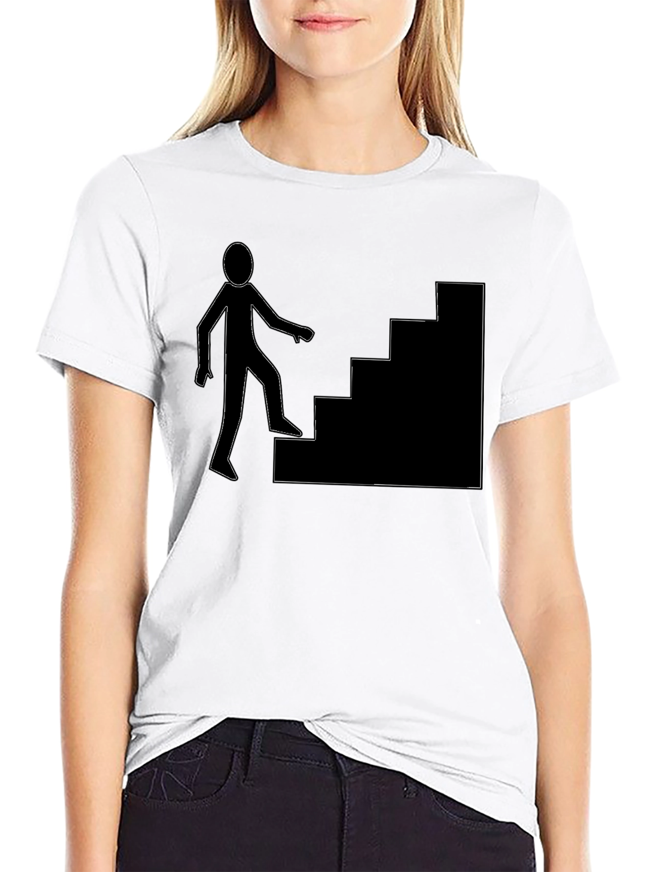 Black Men's Black T-Shirt with Stairs Graphic view 9